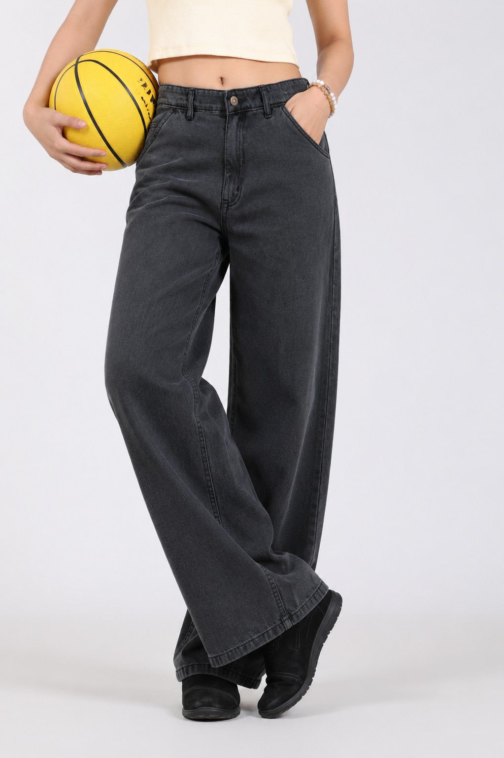 Charcoal Solid Regular Fit Jeans for Women - Image 1
