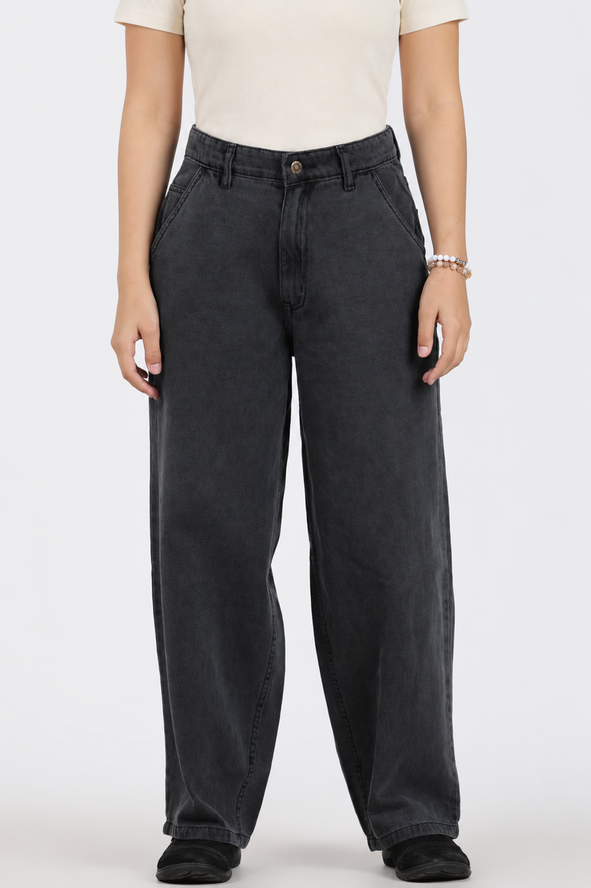 Charcoal Solid Regular Fit Jeans for Women - Image 2