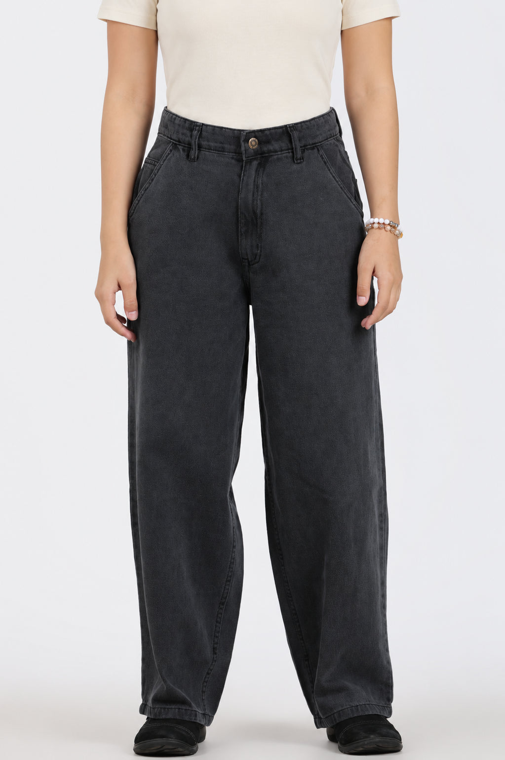 Charcoal Solid Regular Fit Jeans for Women - Image 2