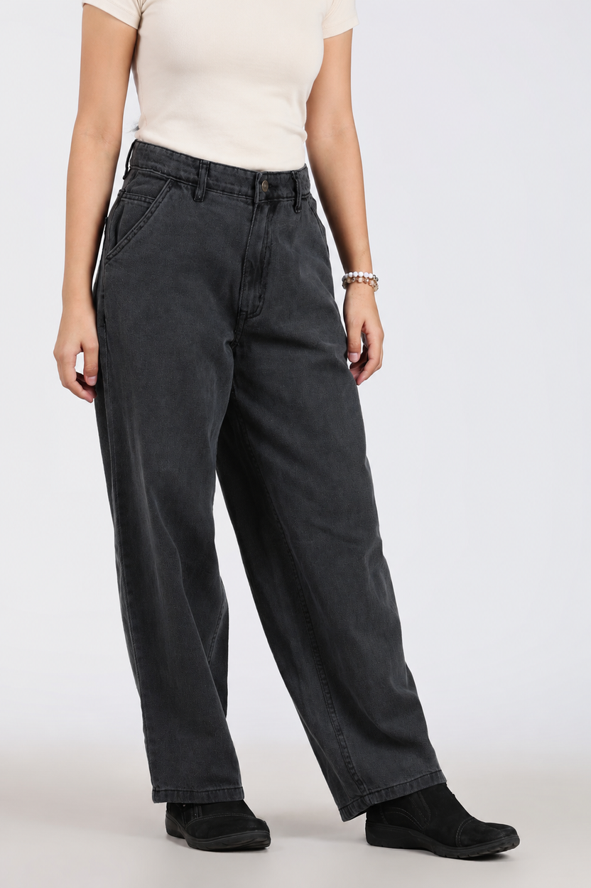 Charcoal Solid Regular Fit Jeans for Women - Image 4