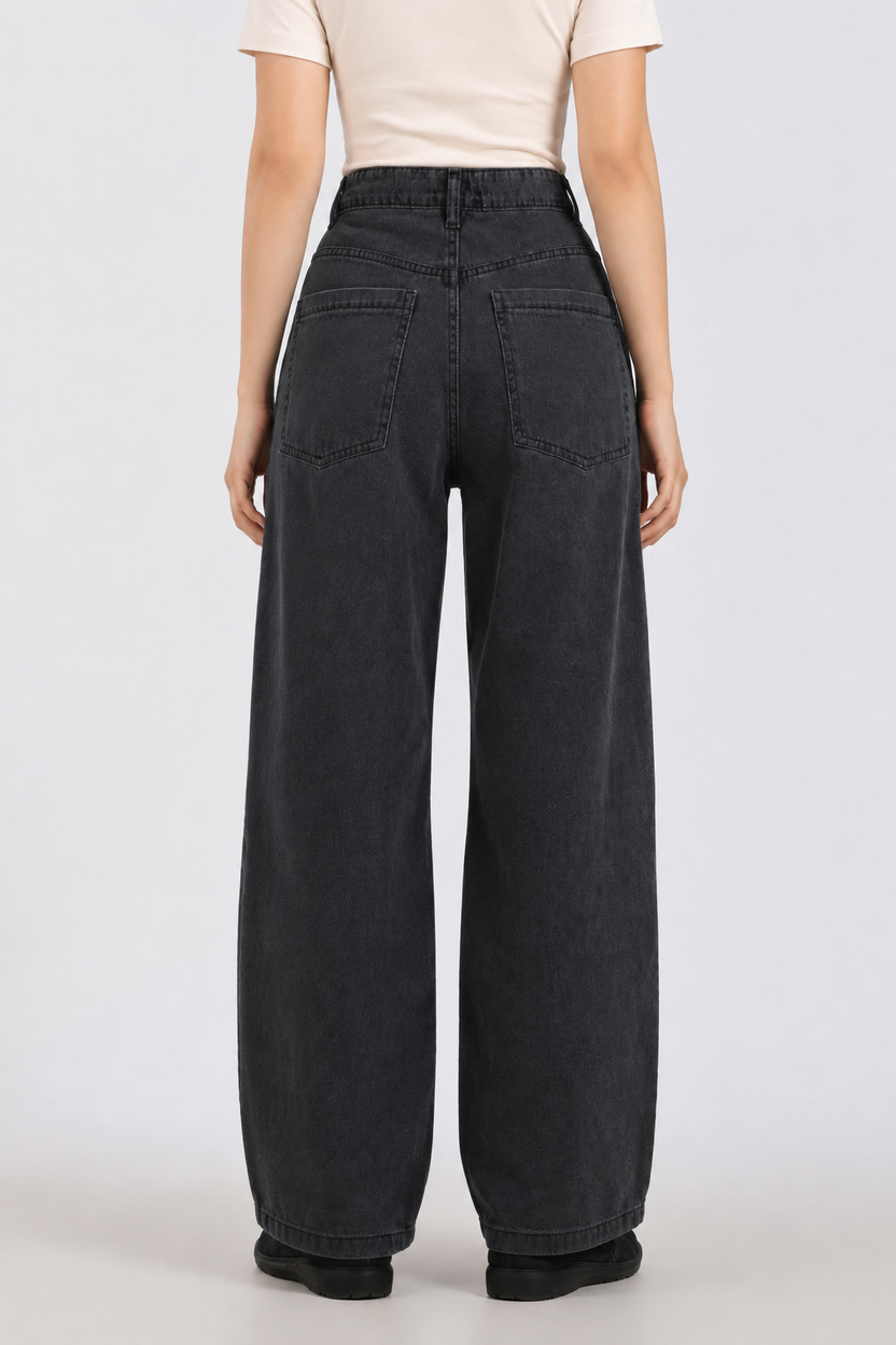 Charcoal Solid Regular Fit Jeans for Women - Image 5