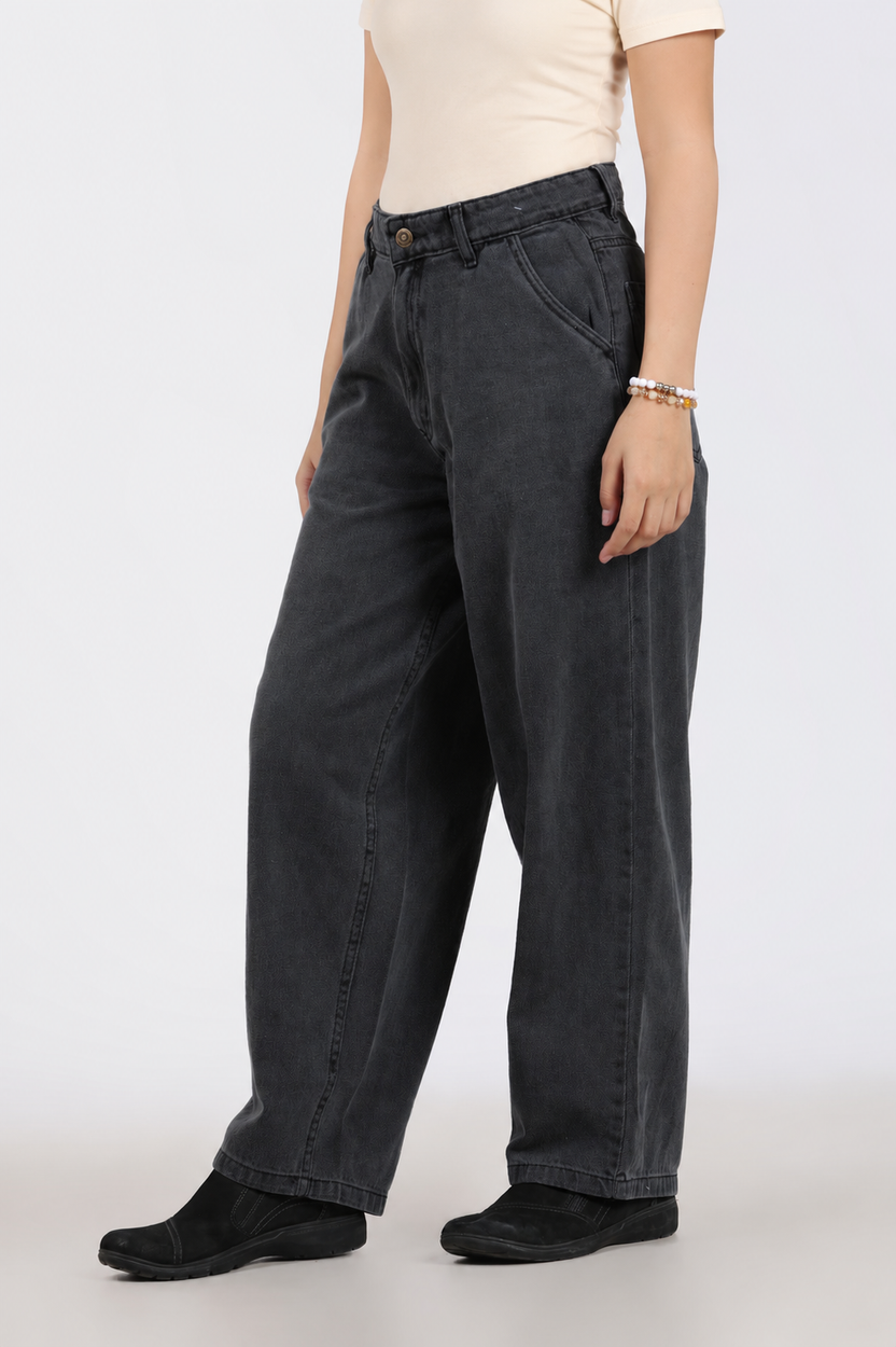 Charcoal Solid Regular Fit Jeans for Women - Image 6