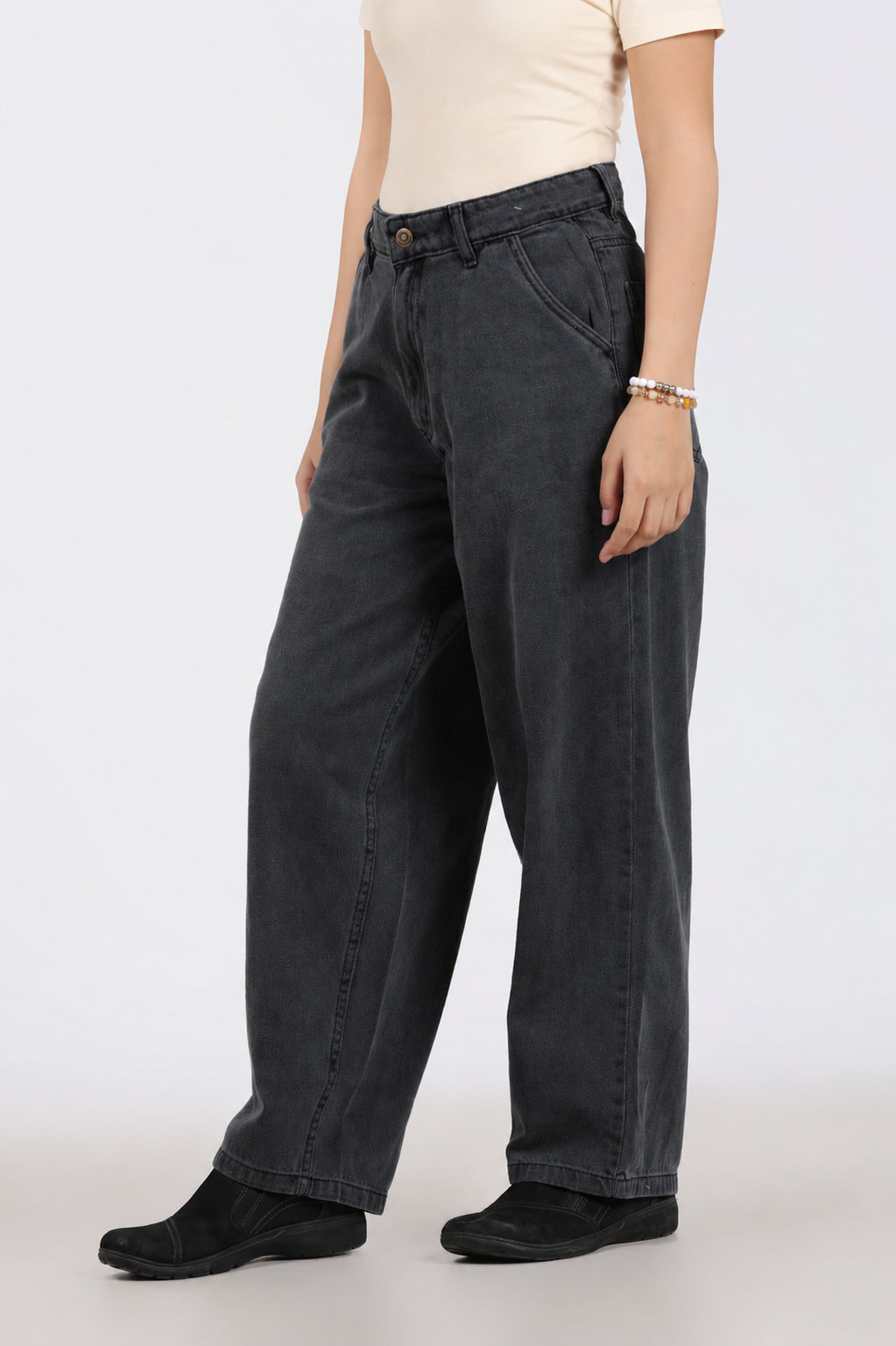 Charcoal Solid Regular Fit Jeans for Women - Image 6