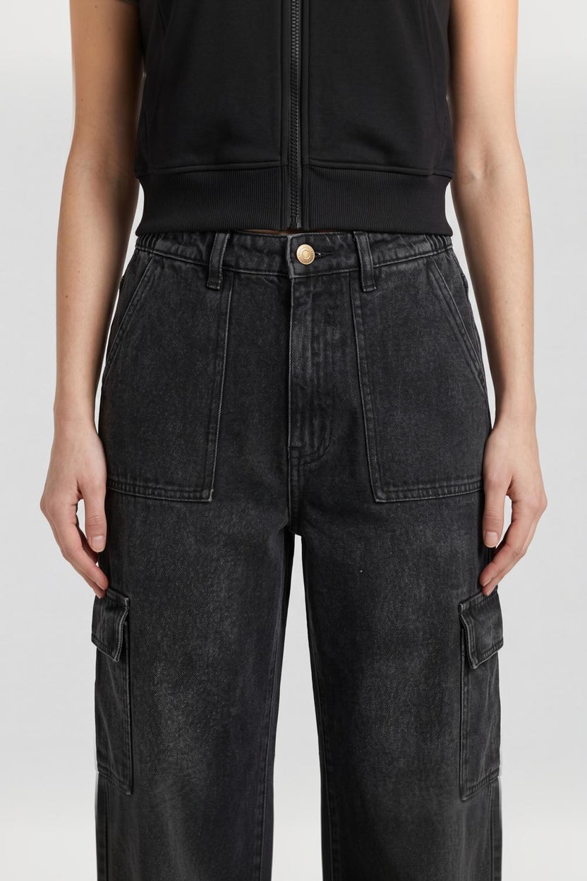 Charcoal Regular Fit Cargo Jeans for Women - Image 3