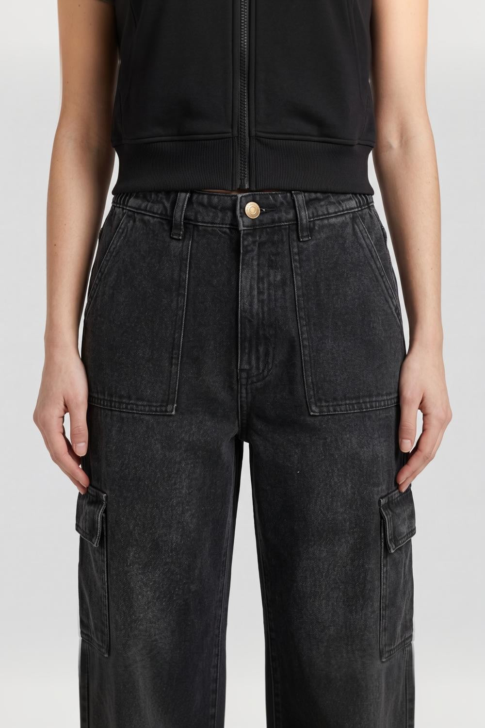 Charcoal Regular Fit Cargo Jeans for Women - Image 3