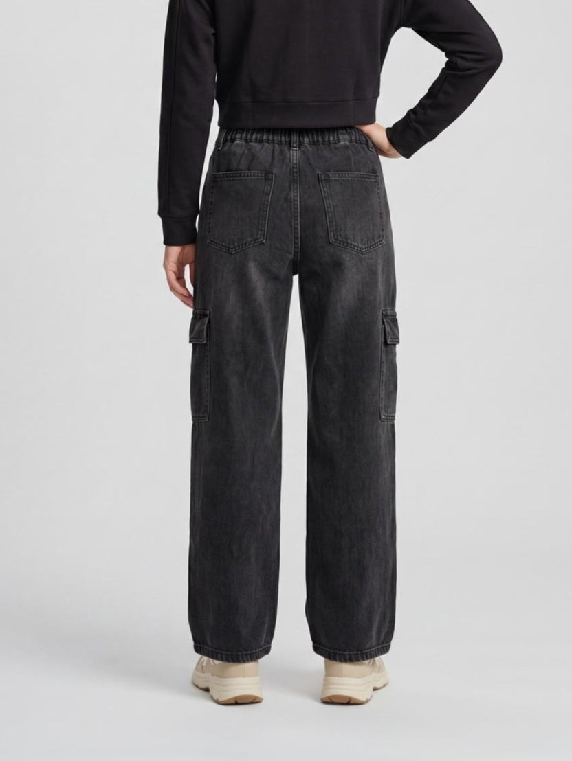 Charcoal Regular Fit Cargo Jeans for Women - Image 5