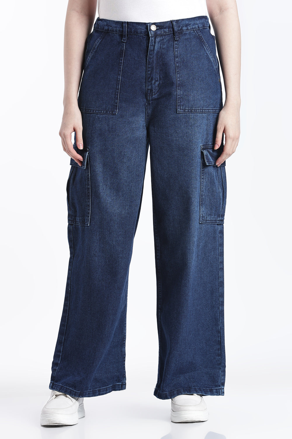 Navy Wide Leg Fit Jeans With 6 Pocket for Women - Image 2