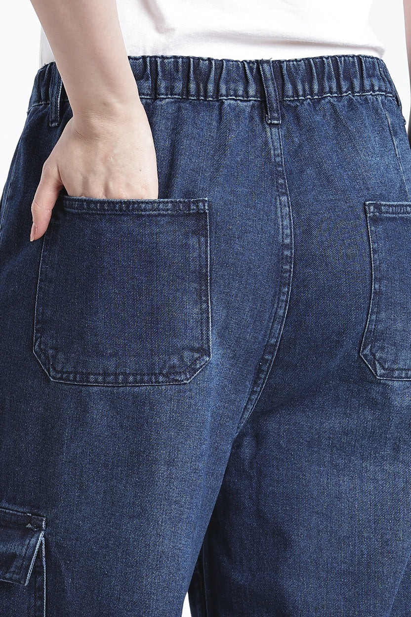 Navy Wide Leg Fit Jeans With 6 Pocket for Women - Image 3