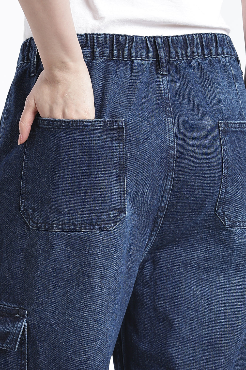 Navy Wide Leg Fit Jeans With 6 Pocket for Women - Image 3