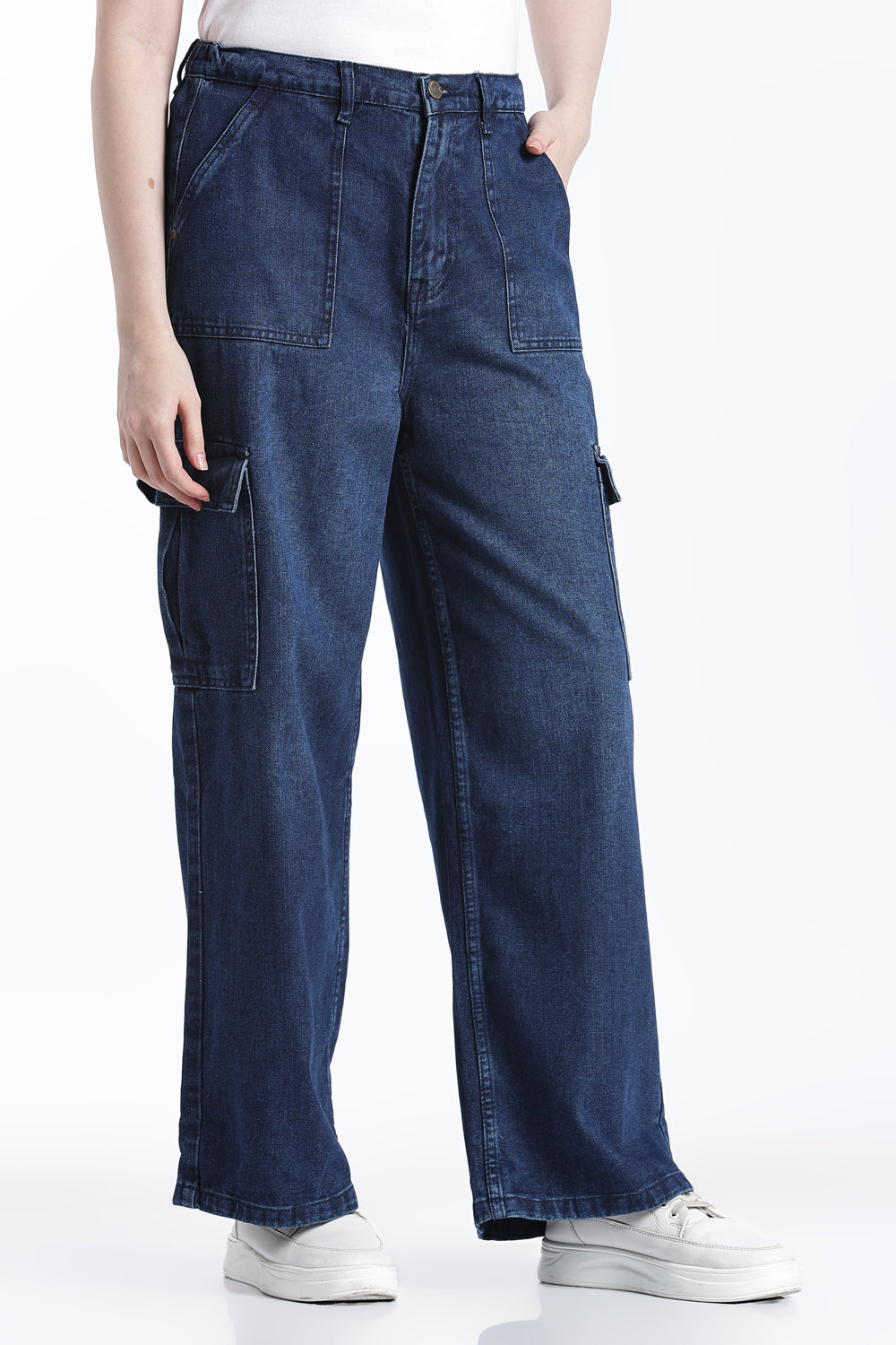 Navy Wide Leg Fit Jeans With 6 Pocket for Women - Image 4