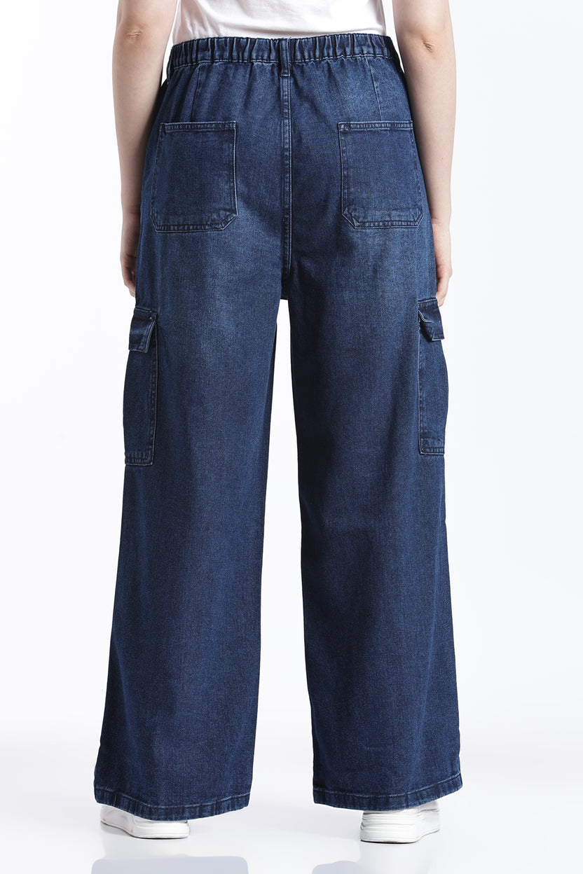 Navy Wide Leg Fit Jeans With 6 Pocket for Women - Image 5