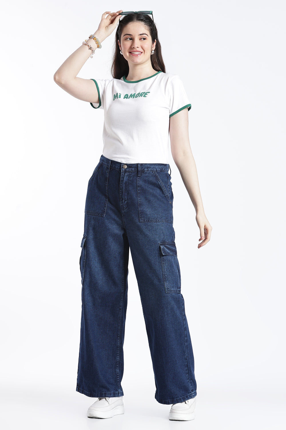 Navy Wide Leg Fit Jeans With 6 Pocket for Women - Image 6