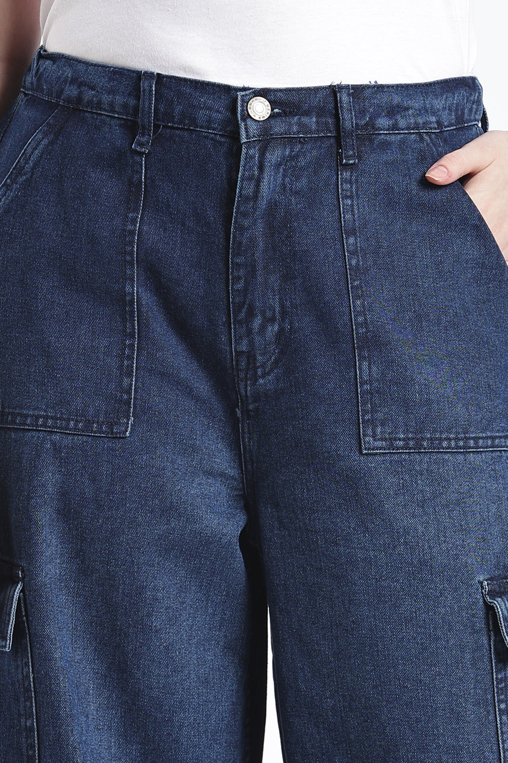 Navy Wide Leg Fit Jeans With 6 Pocket for Women - Image 7