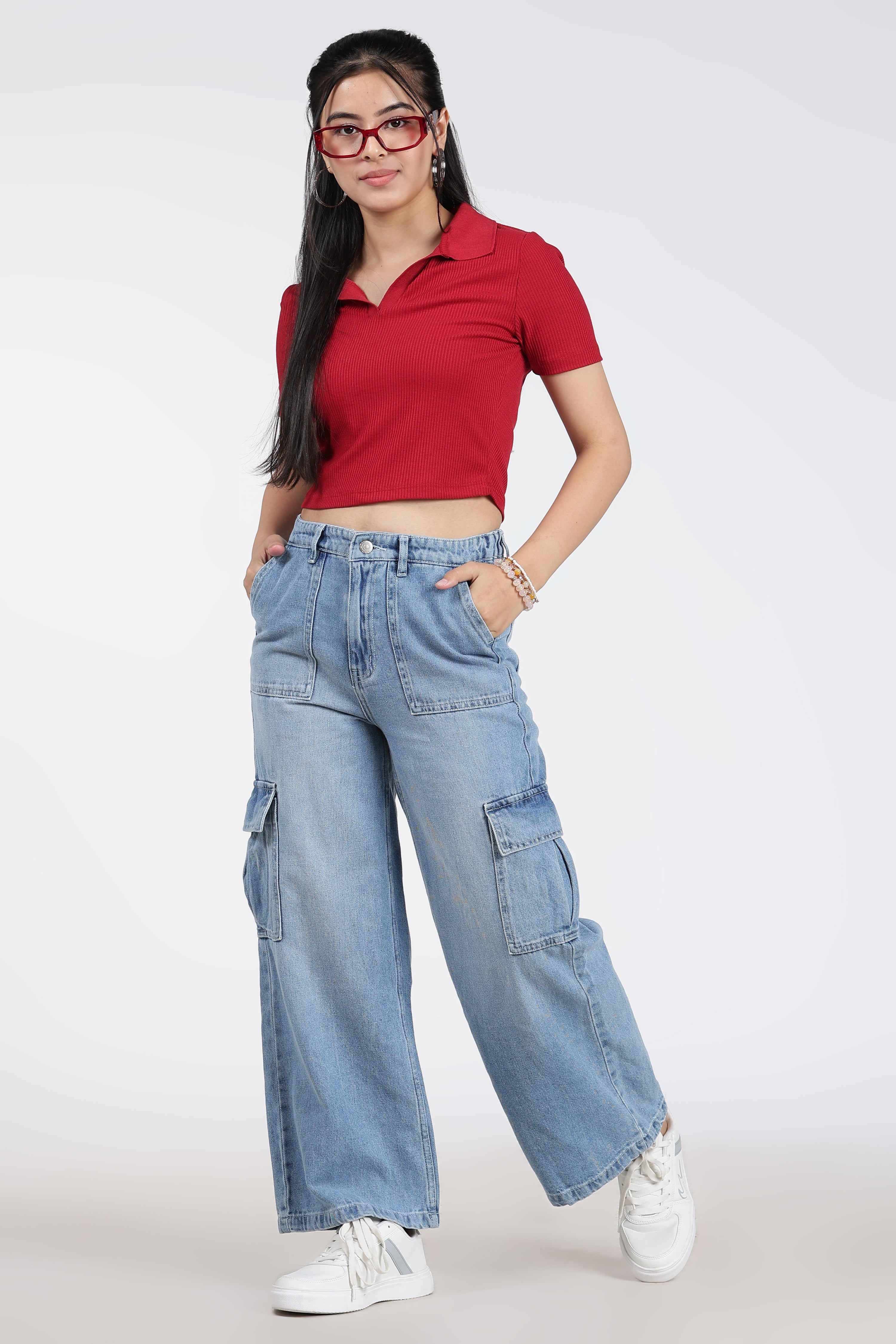 Light Blue 6 Pocketed Regular Fit Jeans for Women - Image 5