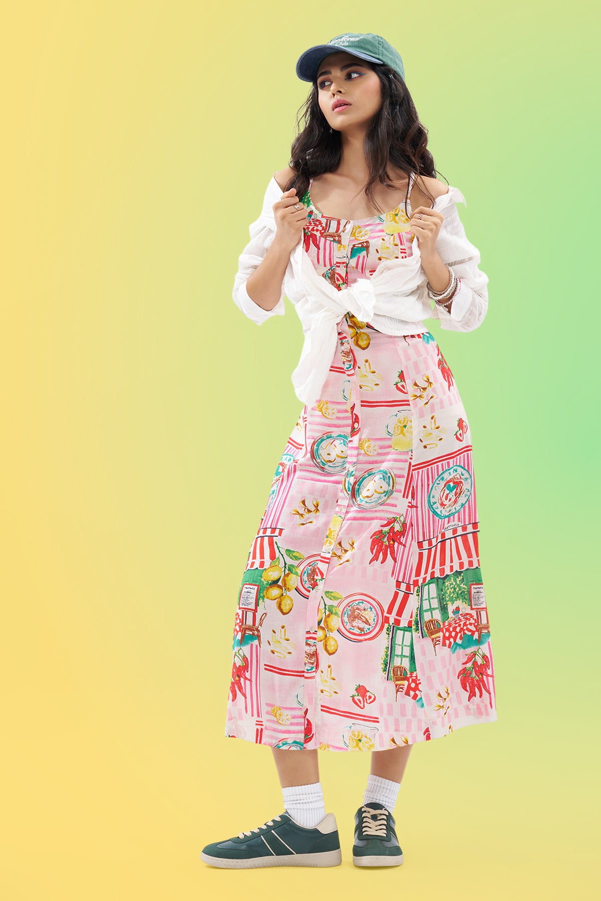 Multicoloured Sleeveless Tropical Print Dress for Women - Image 1