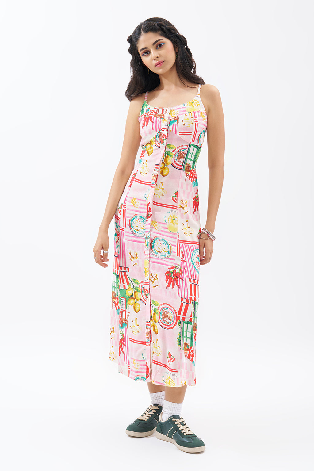 Multicoloured Sleeveless Tropical Print Dress for Women - Image 2