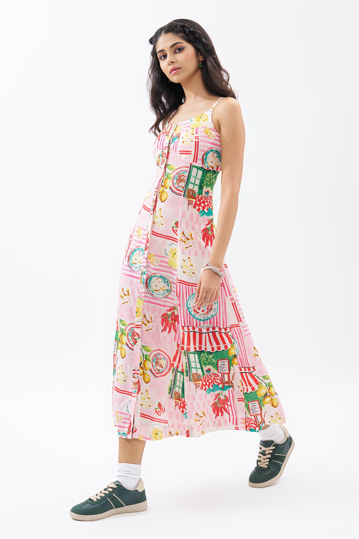 Multicoloured Sleeveless Tropical Print Dress for Women - Image 4