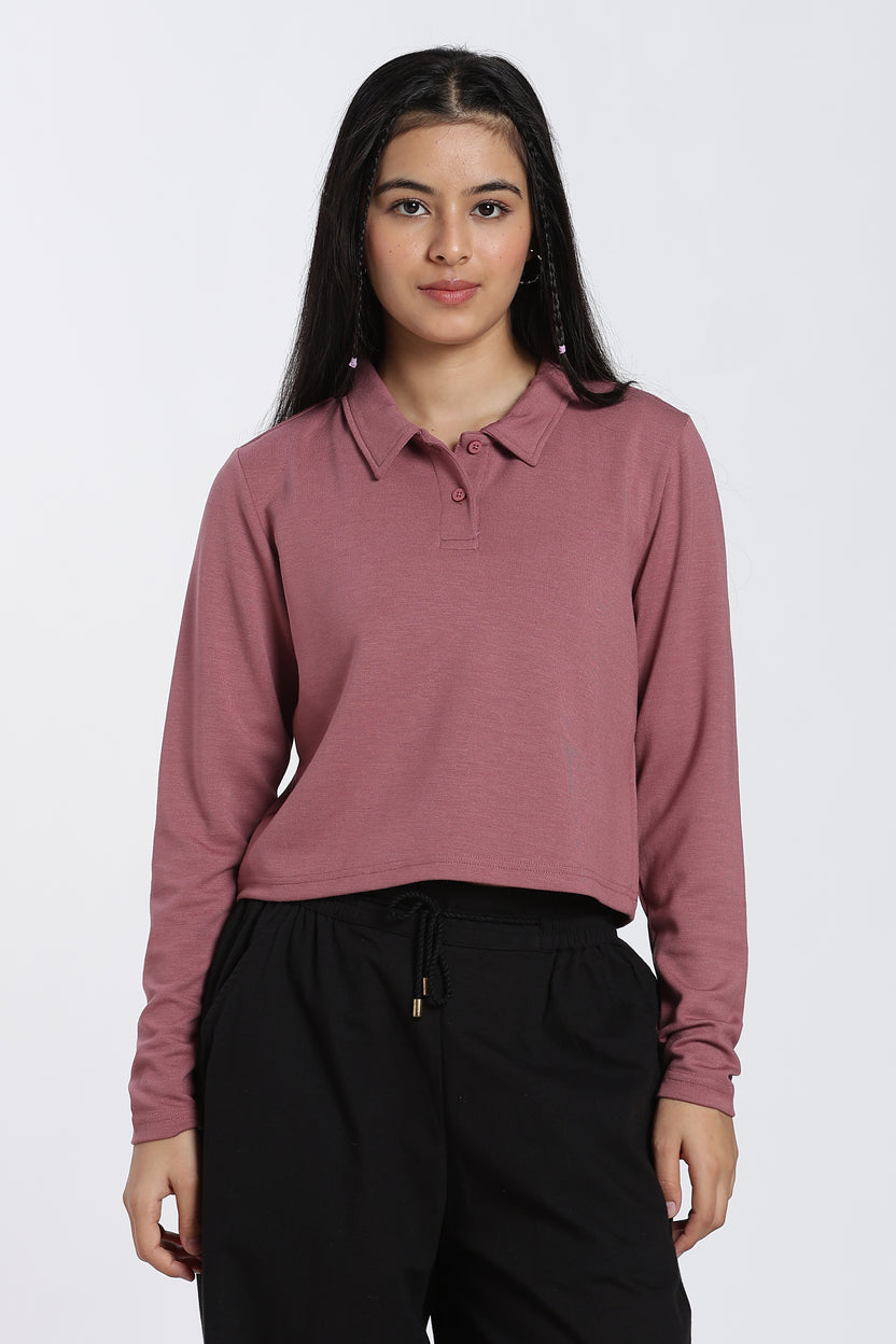 Mauve Essential Wear Regular Fit Polo Top for Women - Image 2