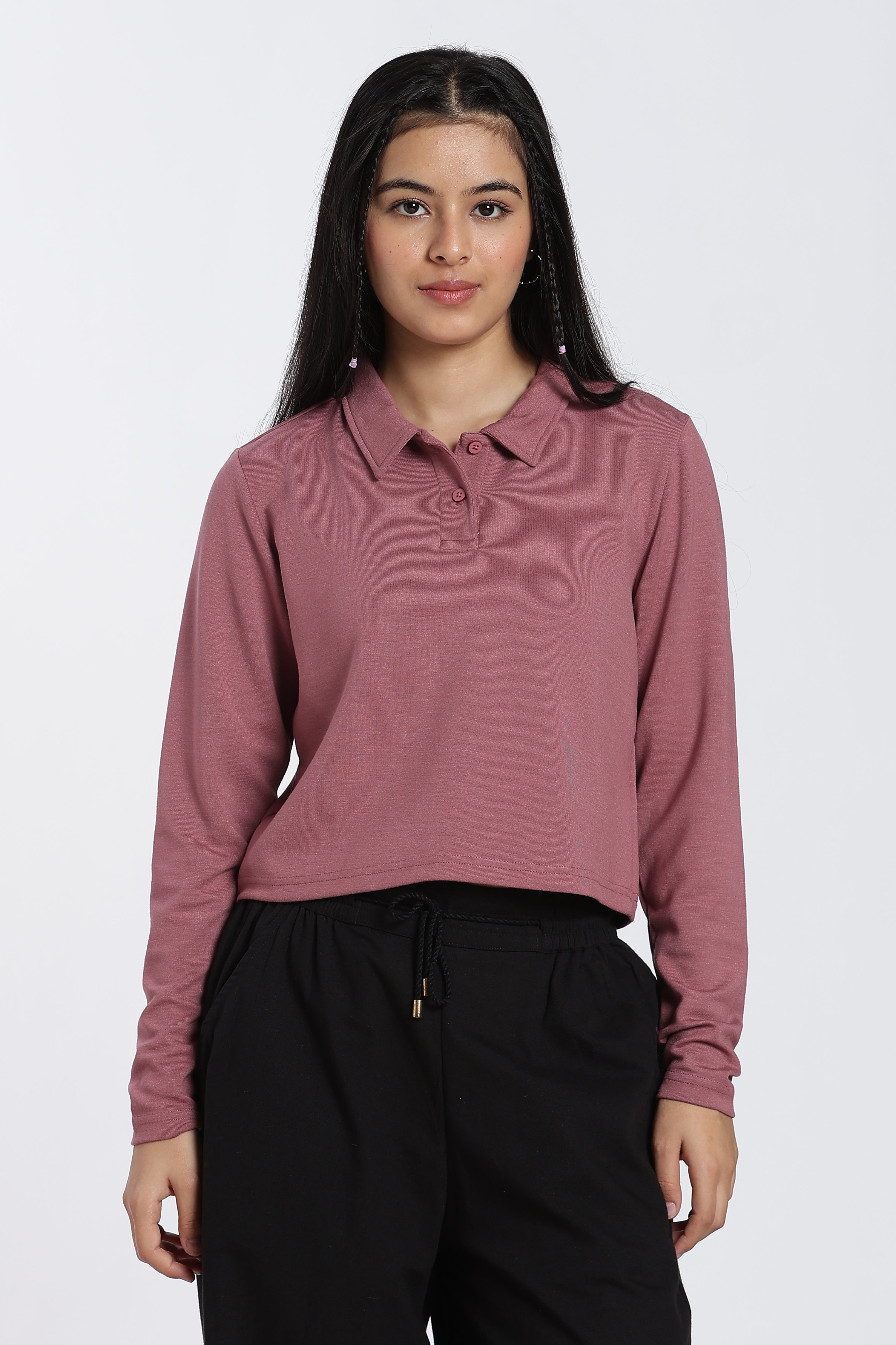 Mauve Essential Wear Regular Fit Polo Top for Women - Image 2