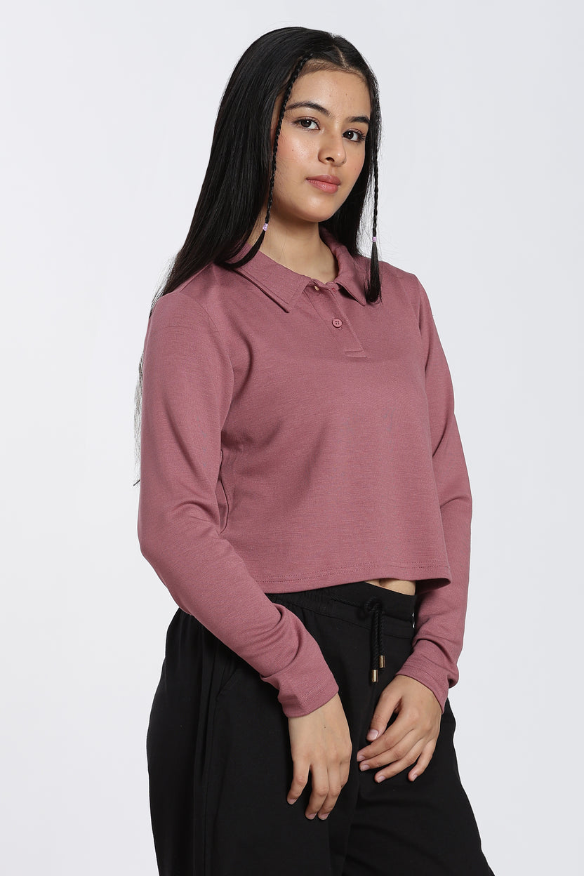 Mauve Essential Wear Regular Fit Polo Top for Women - Image 4