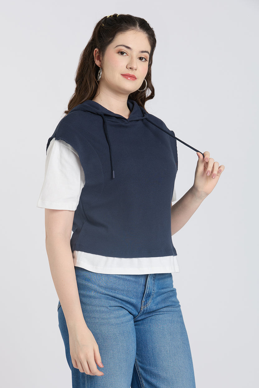 Navy Hooded Boxy Fit Top for Women - Image 4