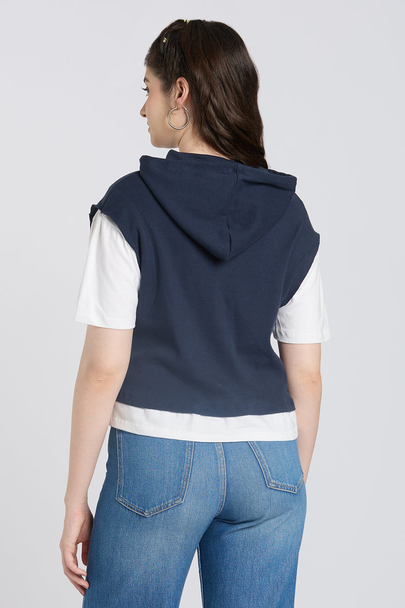 Navy Hooded Boxy Fit Top for Women - Image 5