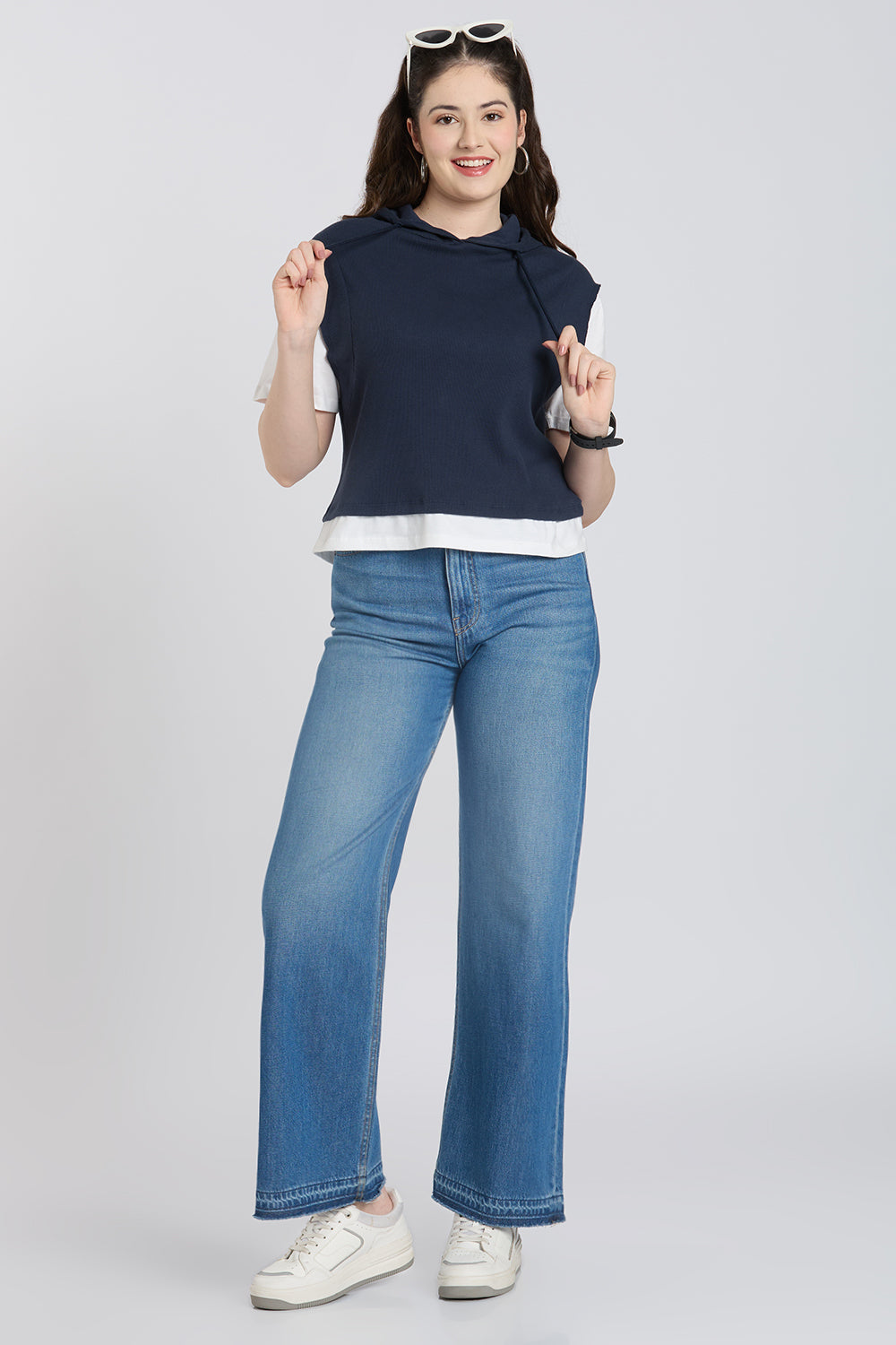 Navy Hooded Boxy Fit Top for Women - Image 6