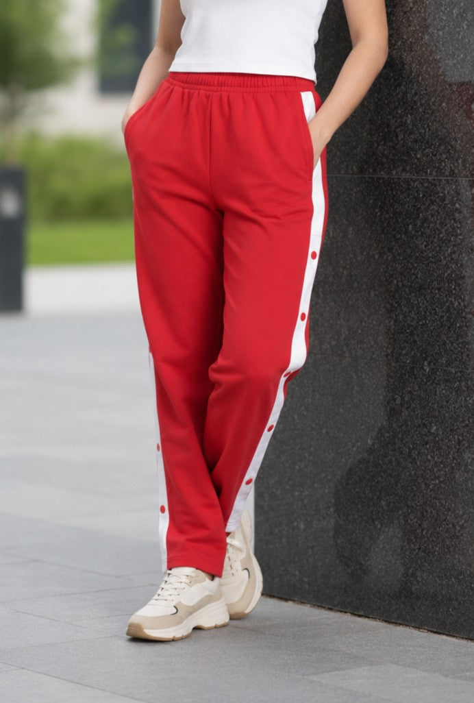 Red Side Stripe Design Regular Fit Pant For Women - Image 1