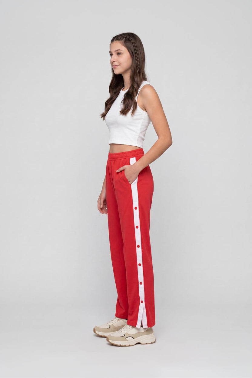 Red Side Stripe Design Regular Fit Pant For Women - Image 4