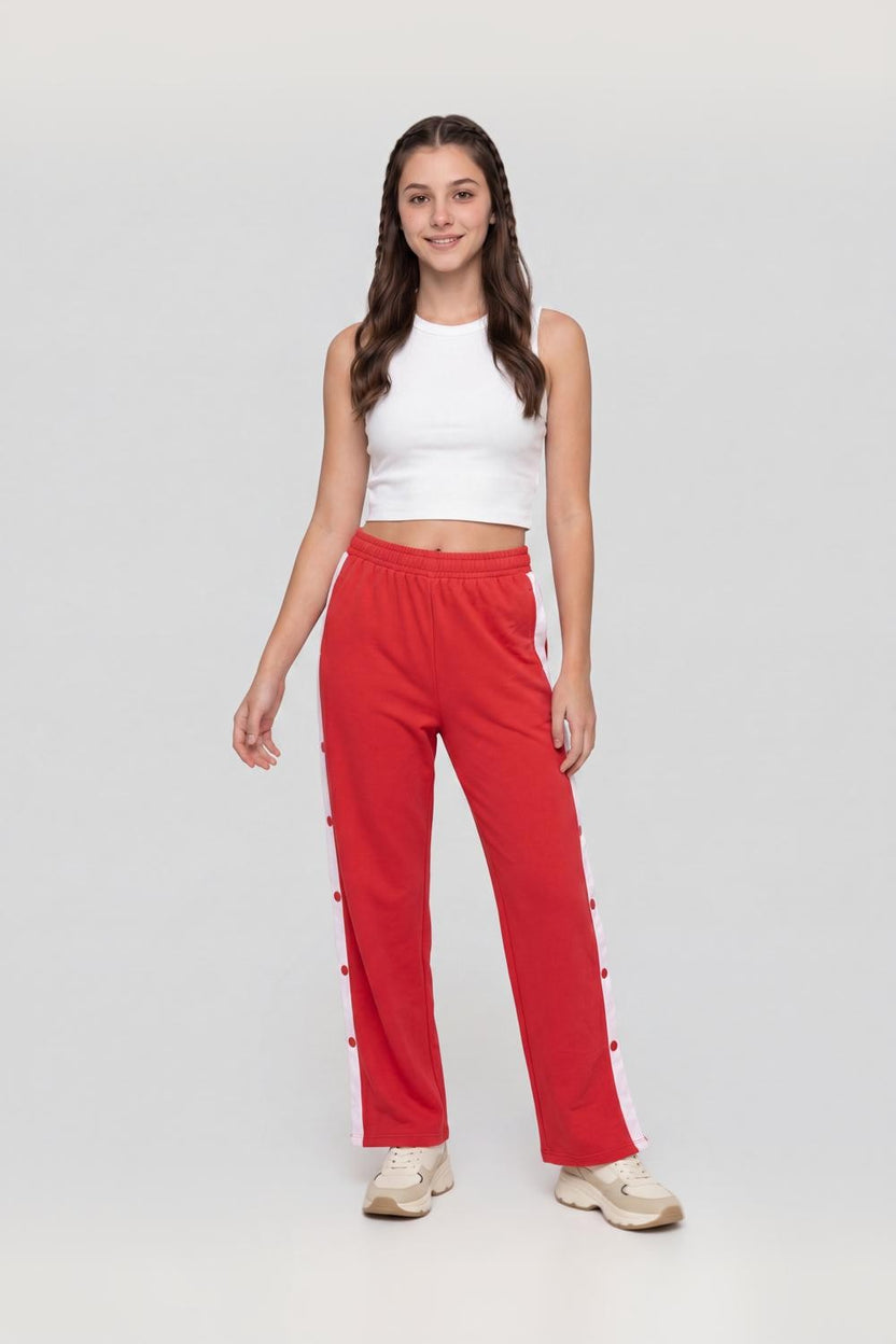 Red Side Stripe Design Regular Fit Pant For Women - Image 6