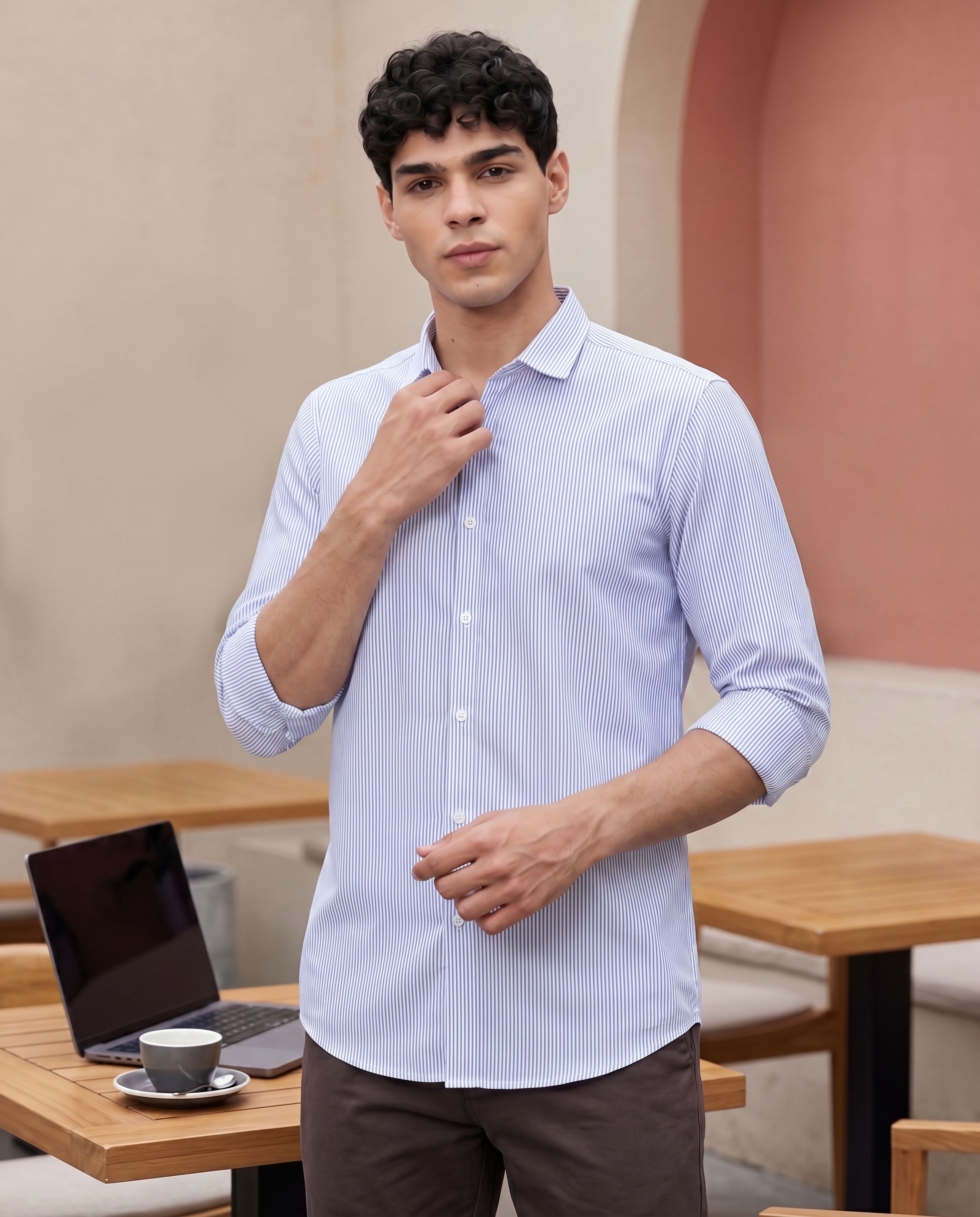 Blue Cotton Blend Regular Fit Shirt for Men - Image 1