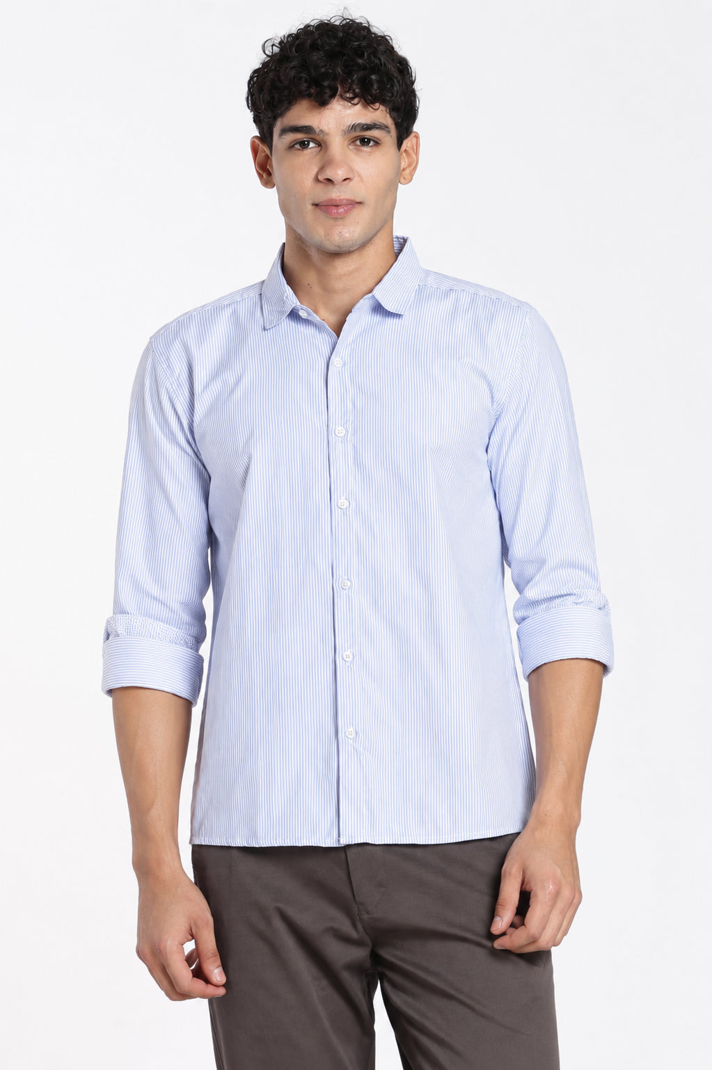 Blue Cotton Blend Regular Fit Shirt for Men - Image 2