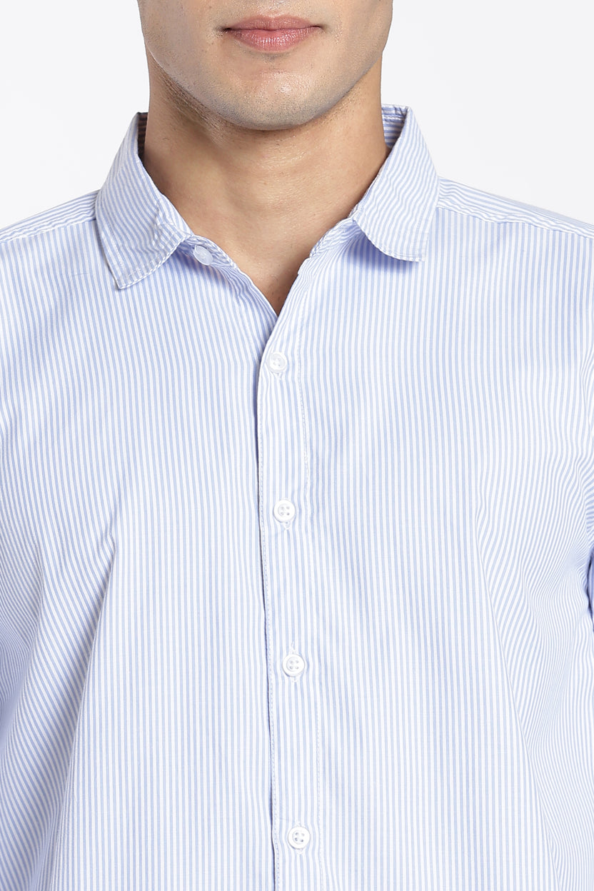 Blue Cotton Blend Regular Fit Shirt For Men - Image 3
