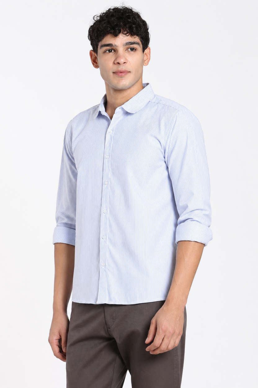 Blue Cotton Blend Regular Fit Shirt For Men - Image 4