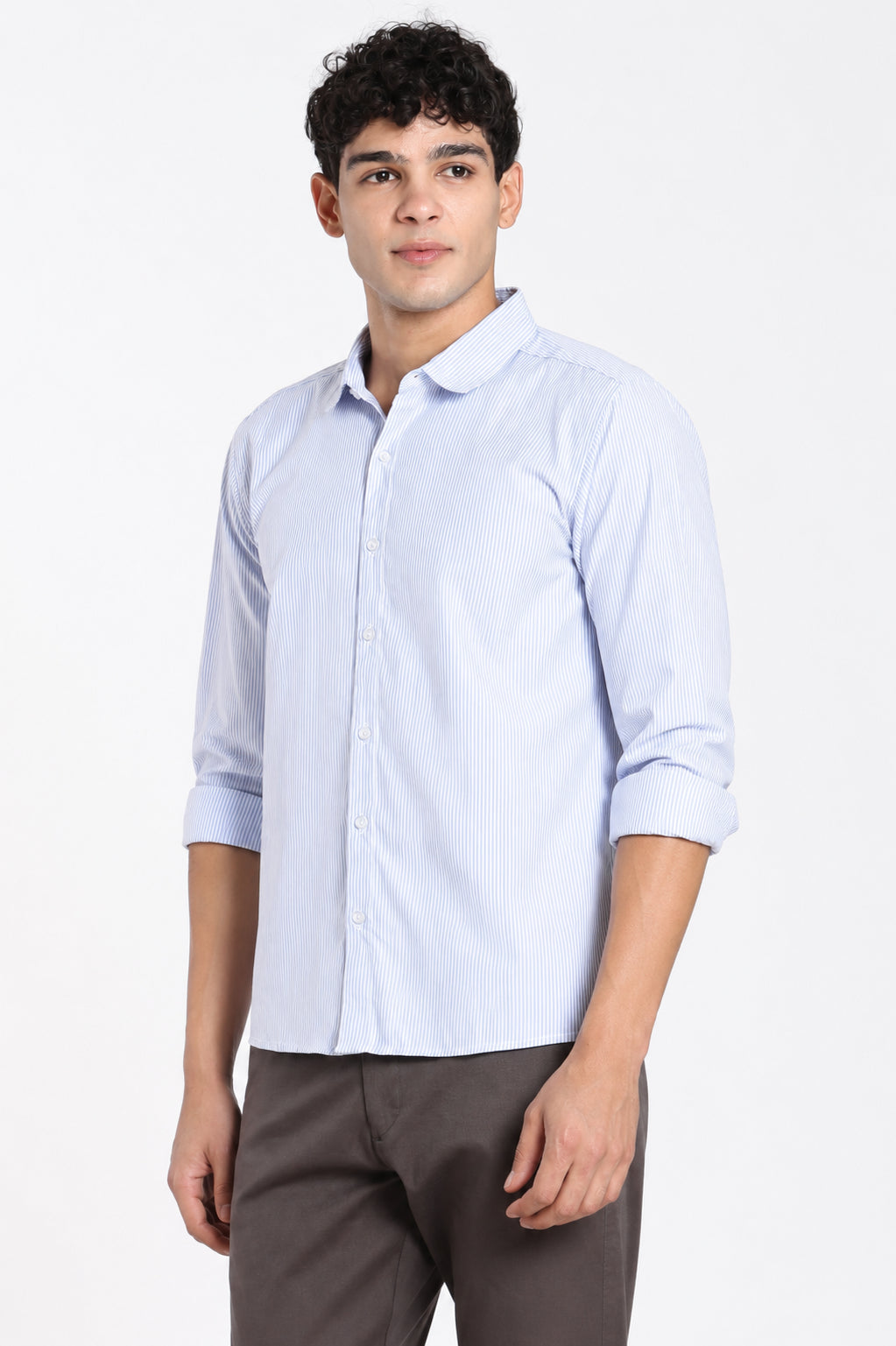 Blue Cotton Blend Regular Fit Shirt for Men - Image 4