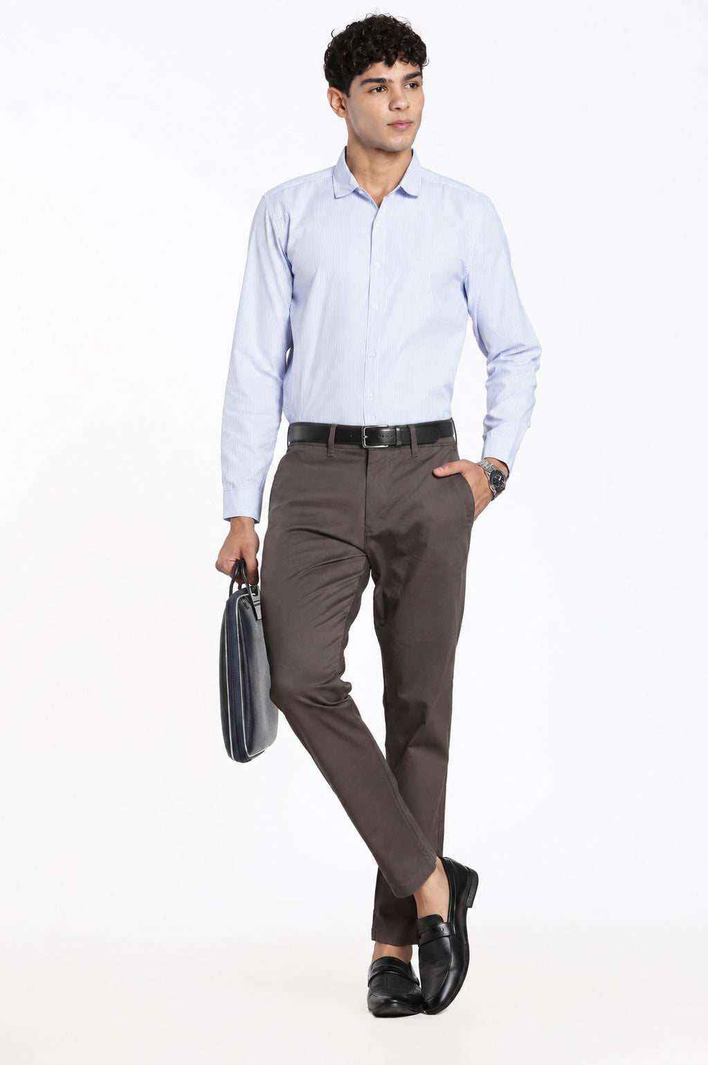 Blue Cotton Blend Regular Fit Shirt for Men - Image 6