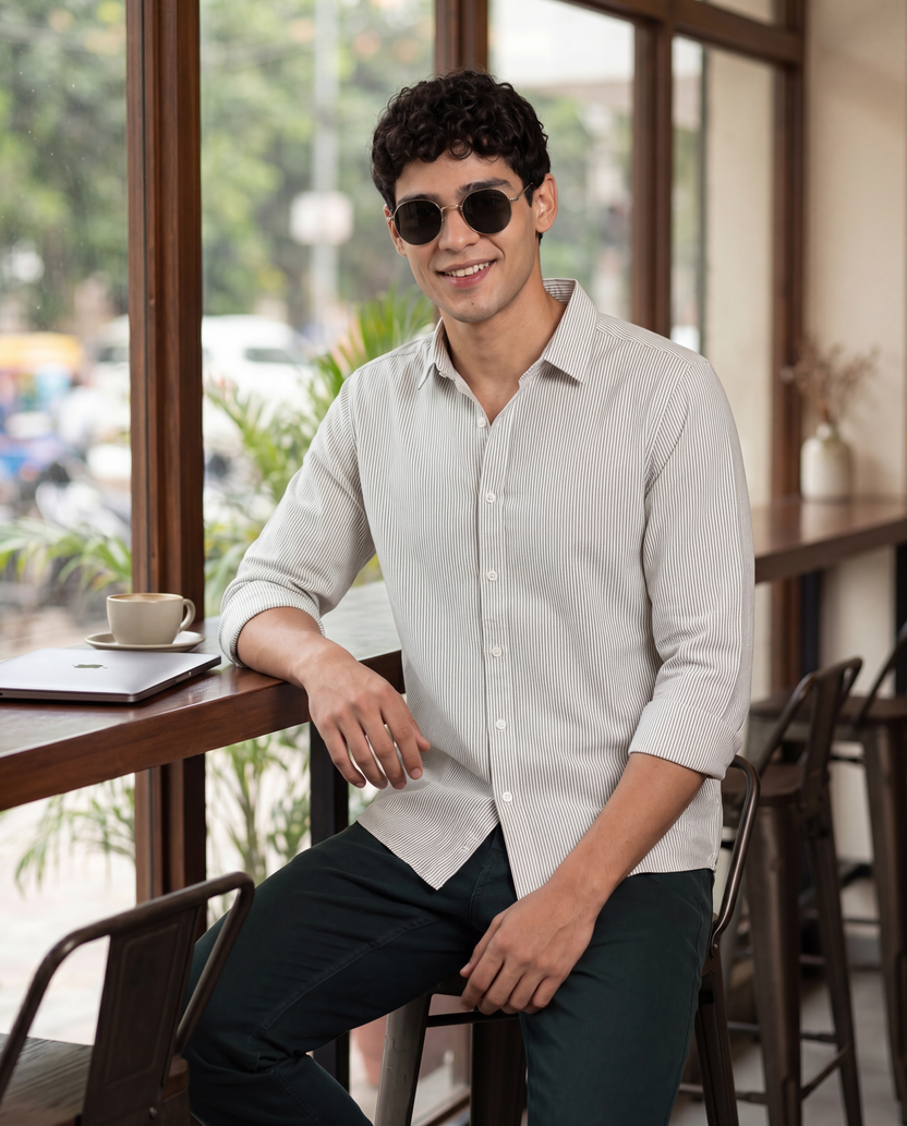 Light Green Cotton Blend Regular Fit Shirt For Men - Image 1