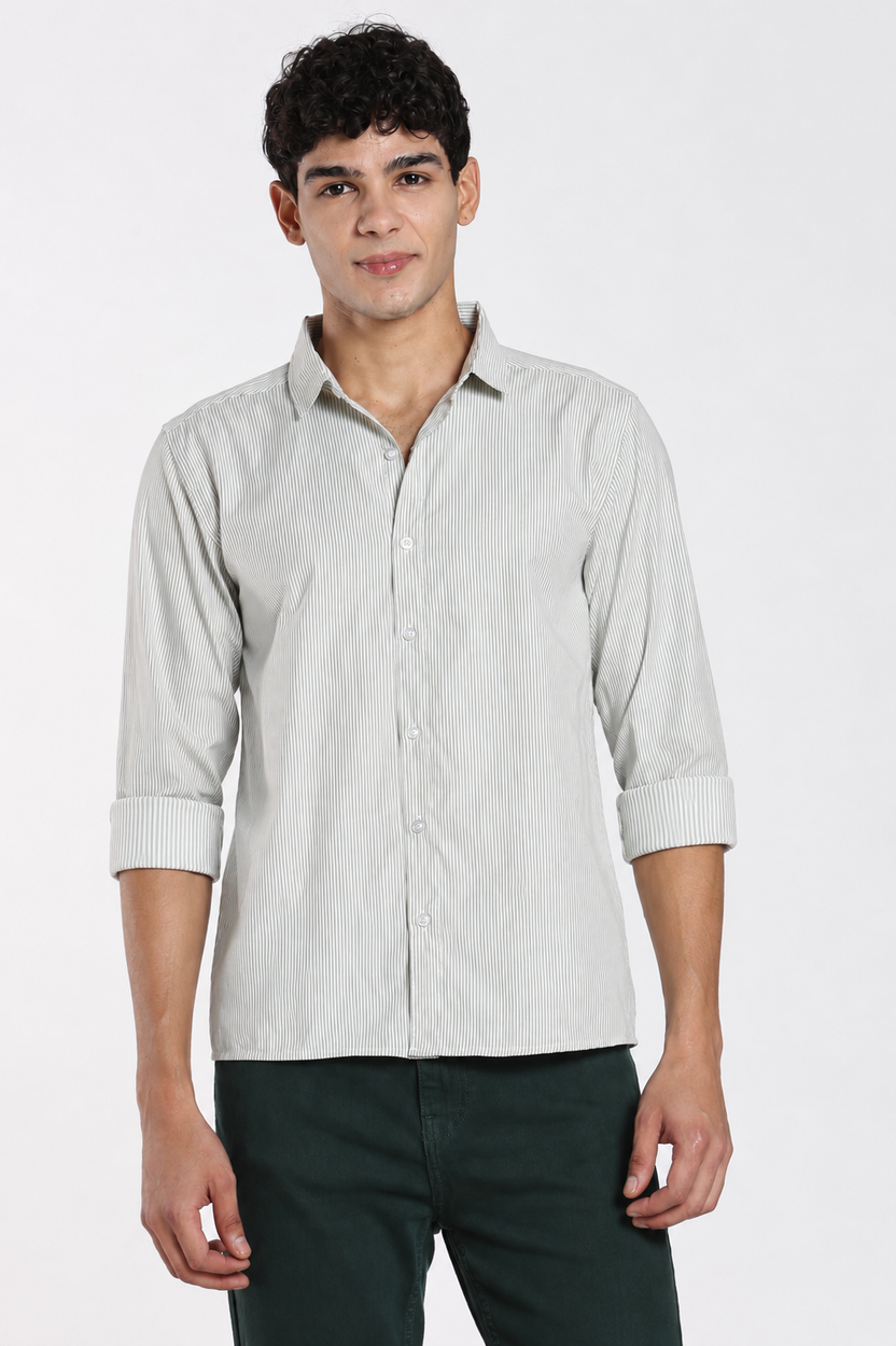 Light Green Cotton Blend Regular Fit Shirt For Men - Image 2