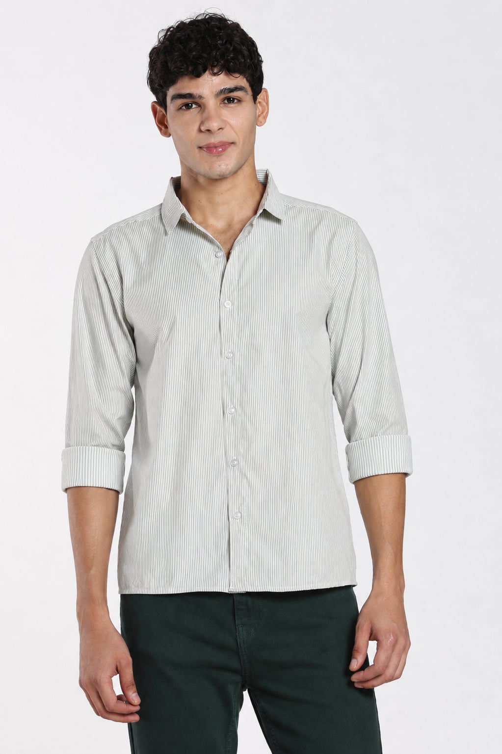 Light Green Cotton Blend Regular Fit Shirt for Men - Image 2