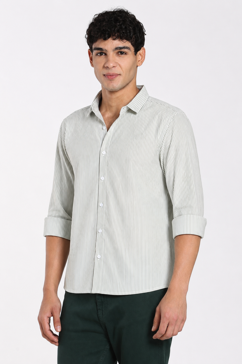 Light Green Cotton Blend Regular Fit Shirt For Men - Image 4