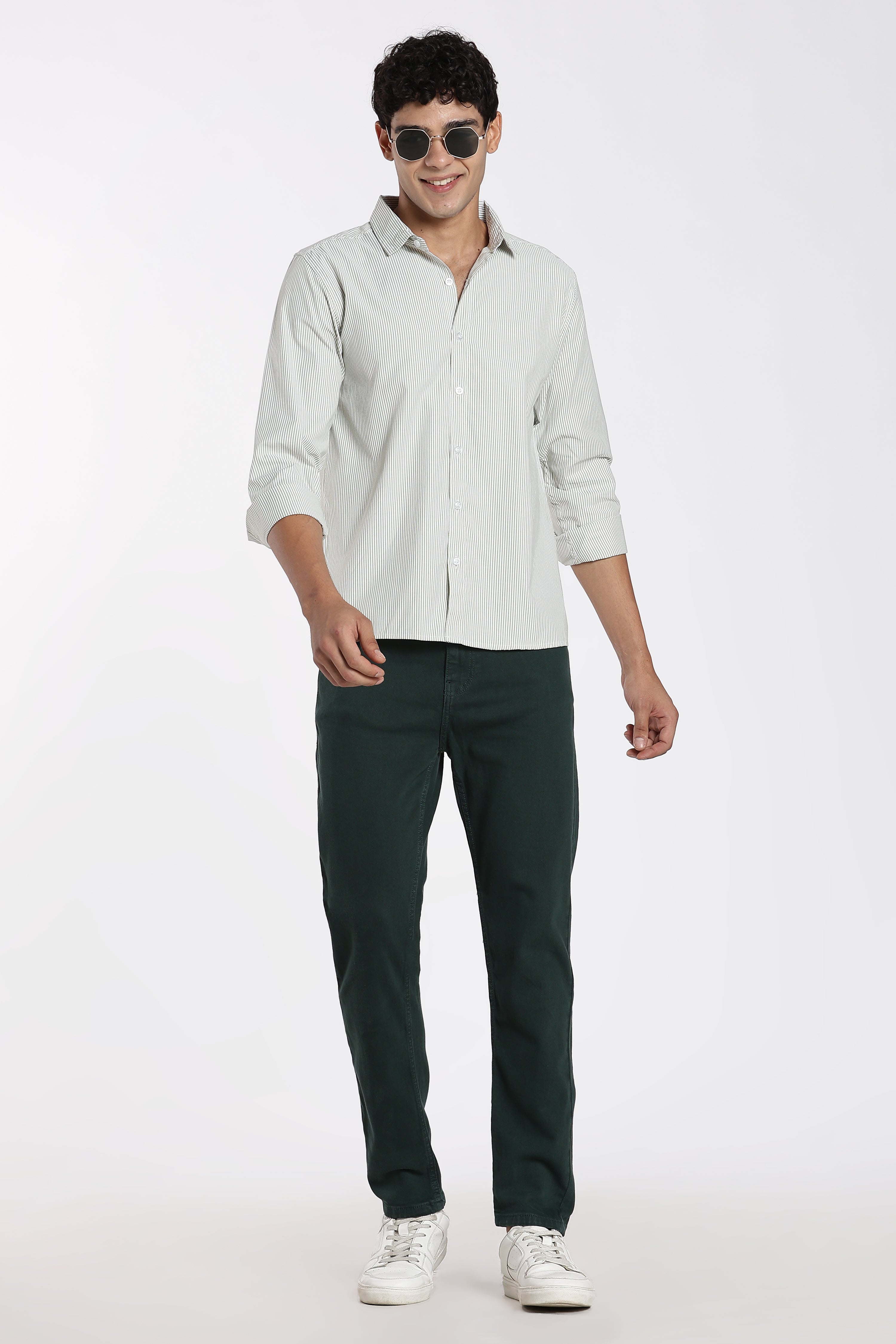 Light Green Cotton Blend Regular Fit Shirt for Men - Image 6