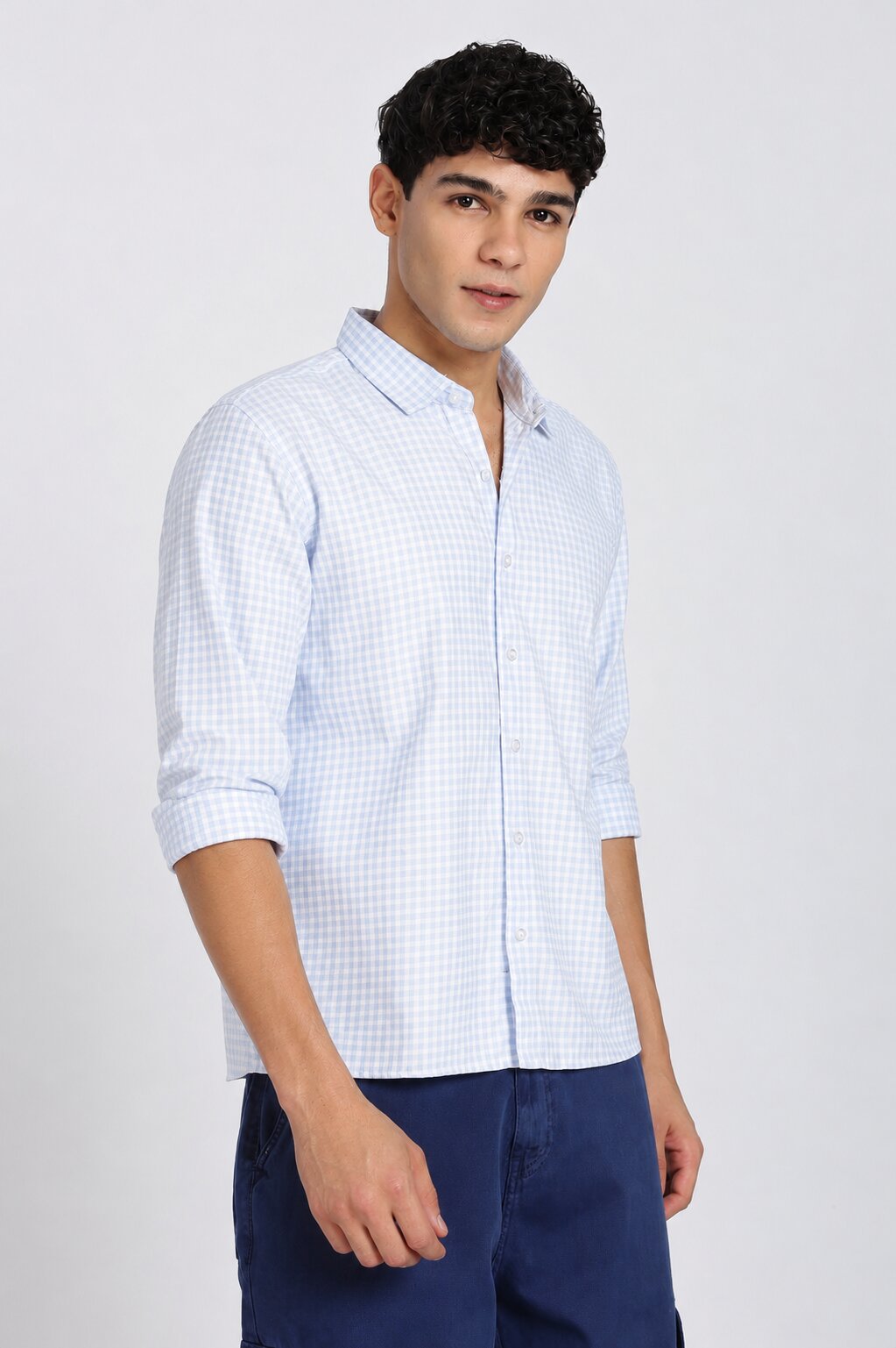 Light Blue Cotton Blend Regular Fit Shirt for Men - Image 1