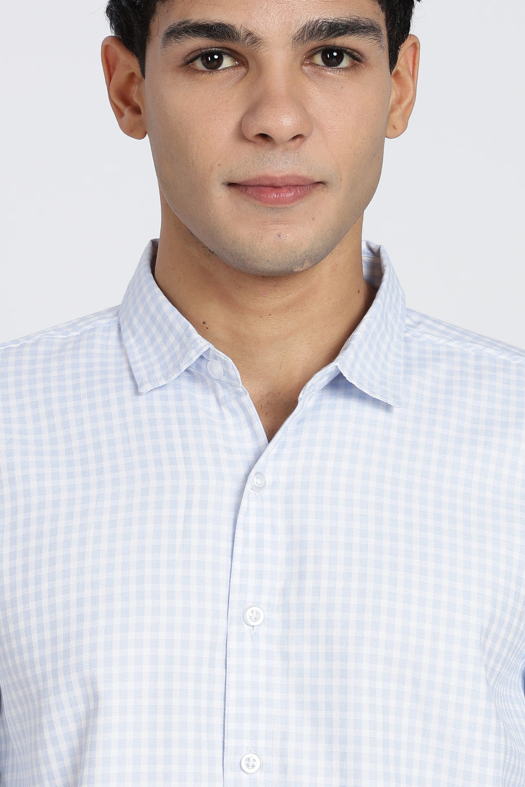 Light Blue Cotton Blend Regular Fit Shirt for Men - Image 2