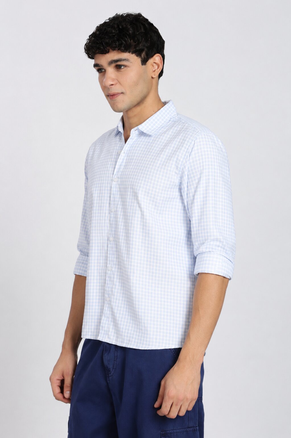 Light Blue Cotton Blend Regular Fit Shirt for Men - Image 3