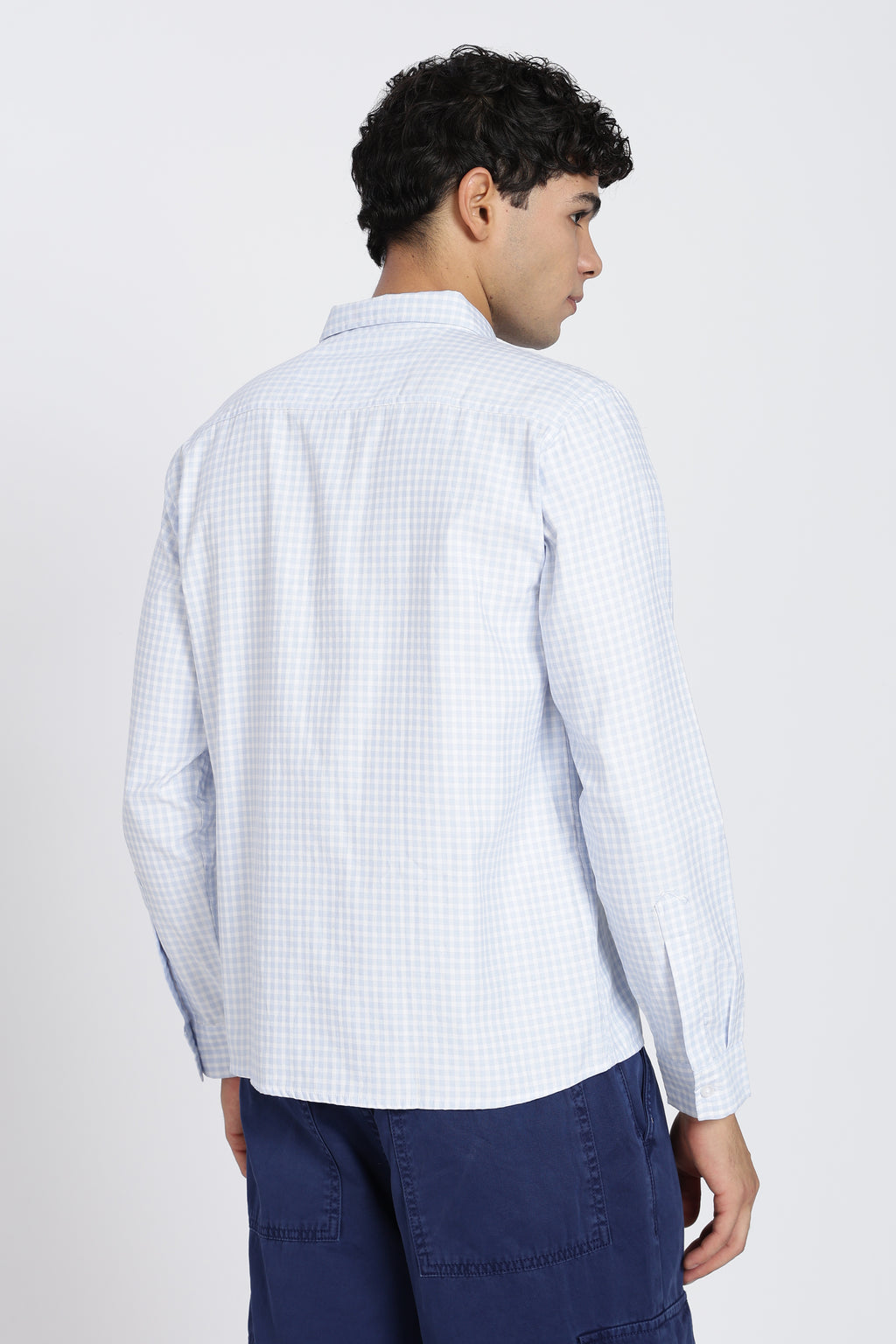 Light Blue Cotton Blend Regular Fit Shirt for Men - Image 4
