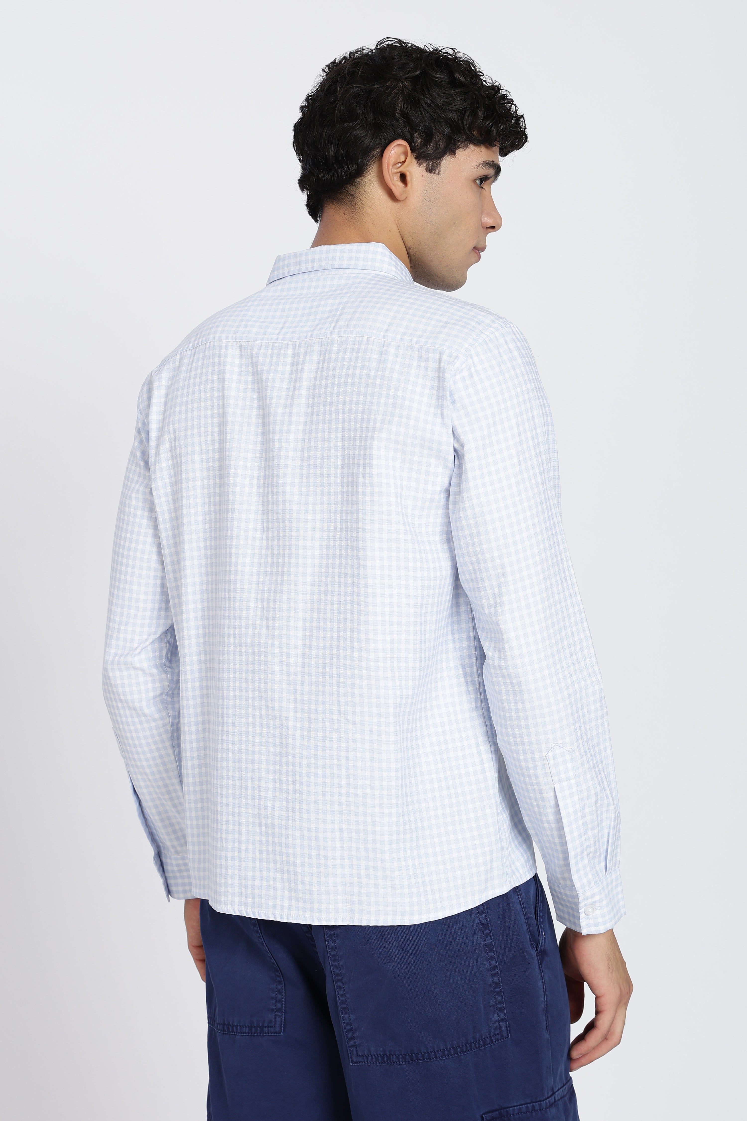 Light Blue Cotton Blend Regular Fit Shirt for Men - Image 4