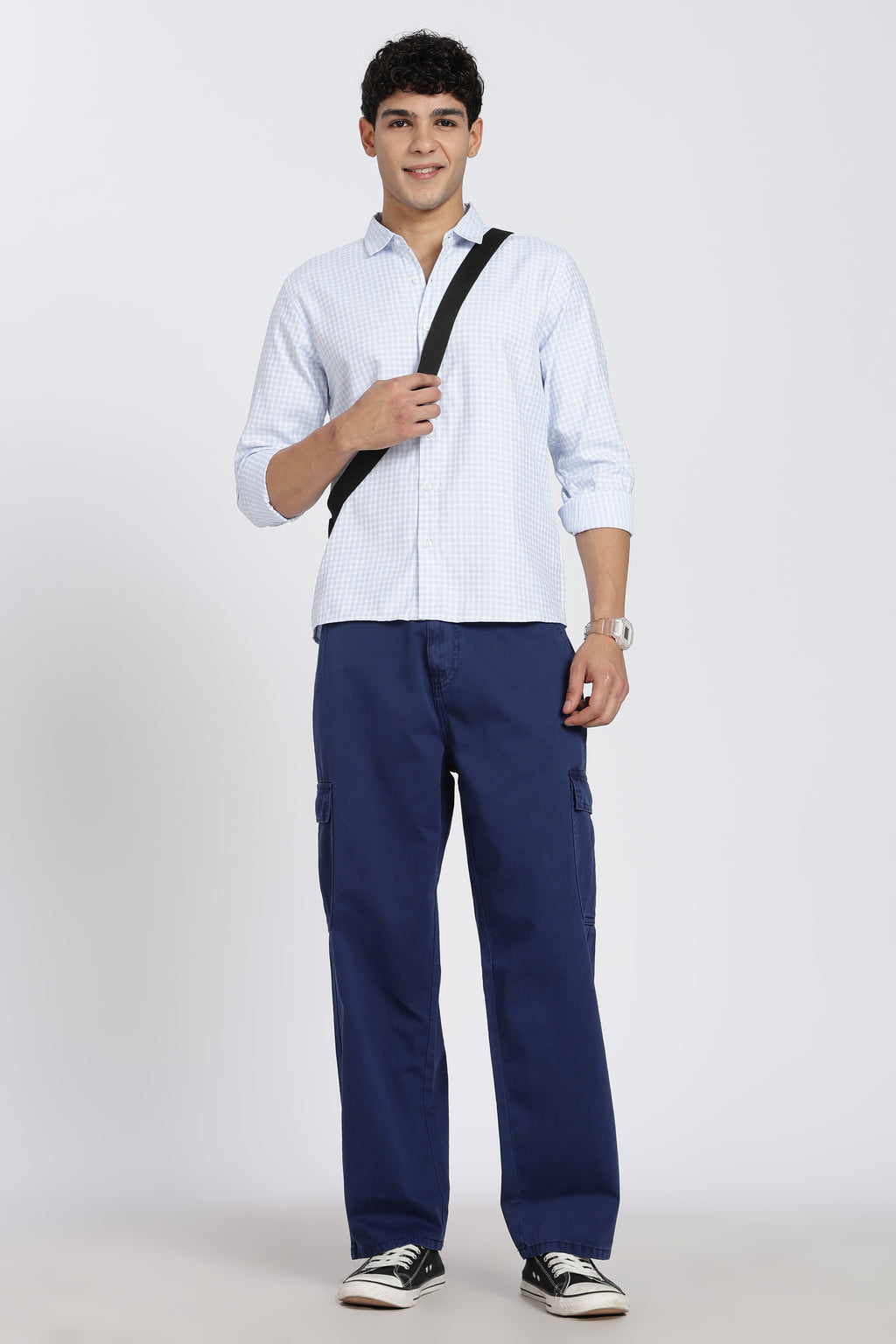 Light Blue Cotton Blend Regular Fit Shirt for Men - Image 5