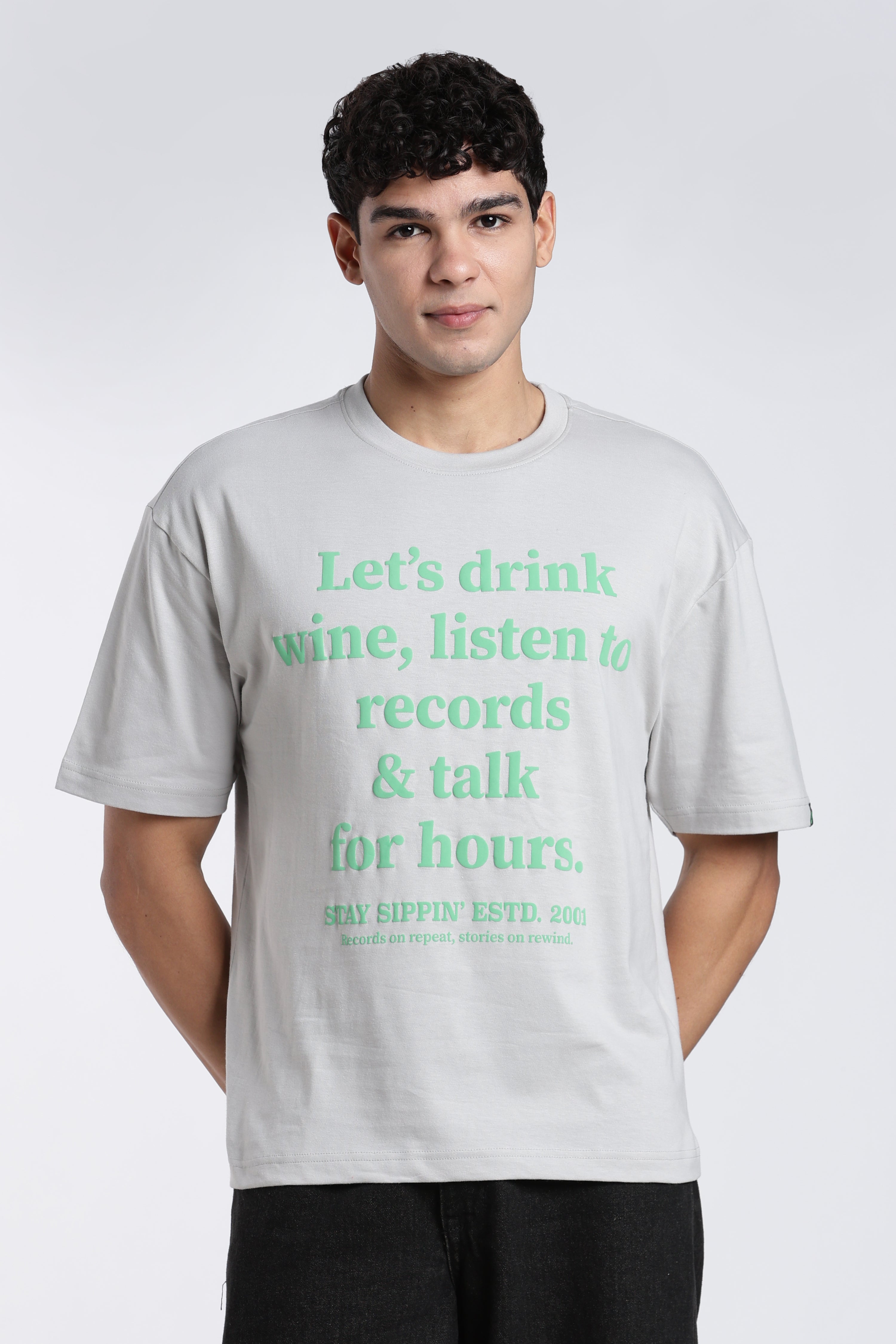 Grey Typographic Printed Regular Fit T-Shirt for Men - Image 2