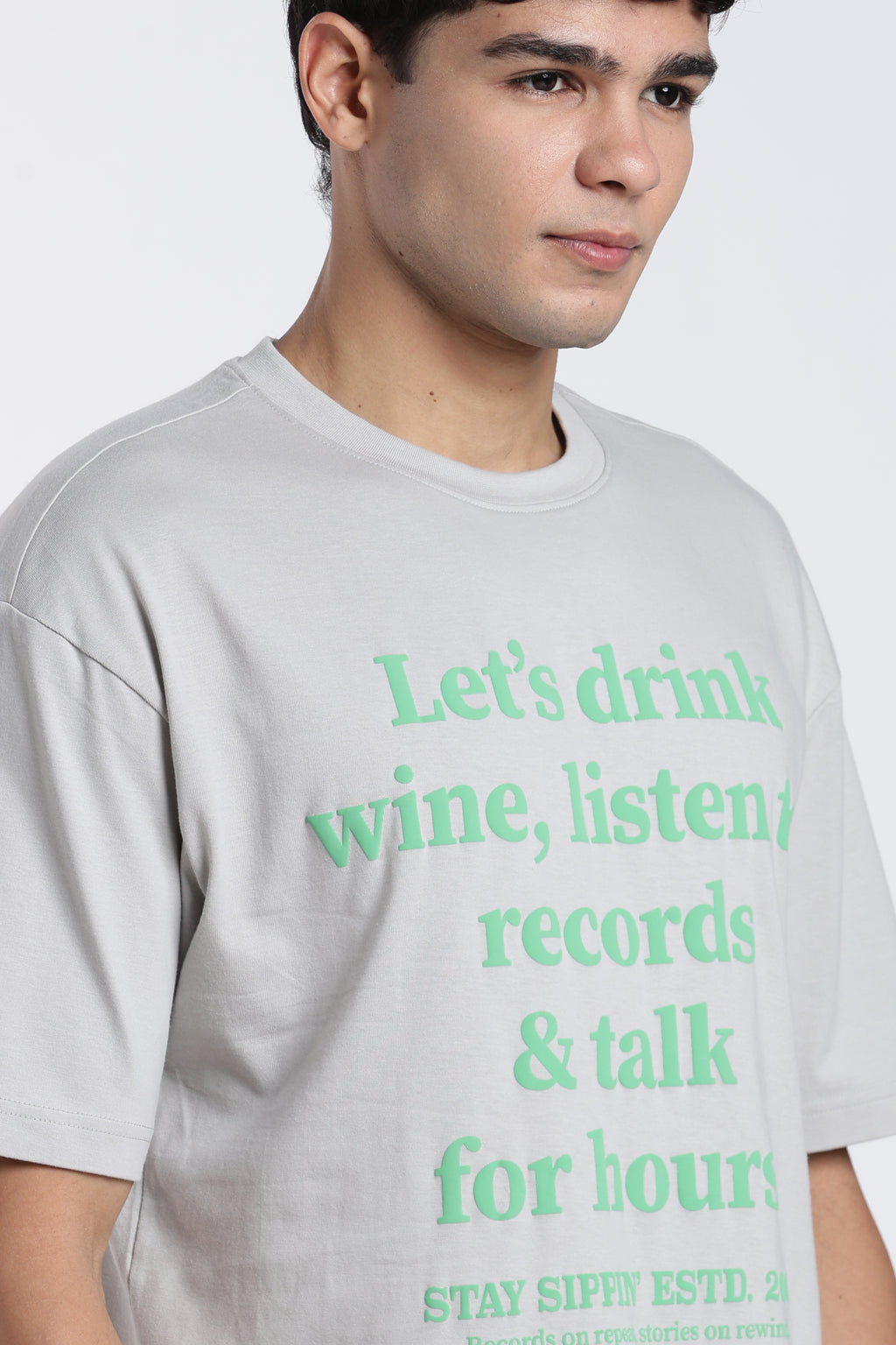 Grey Typographic Printed Regular Fit T-Shirt for Men - Image 3