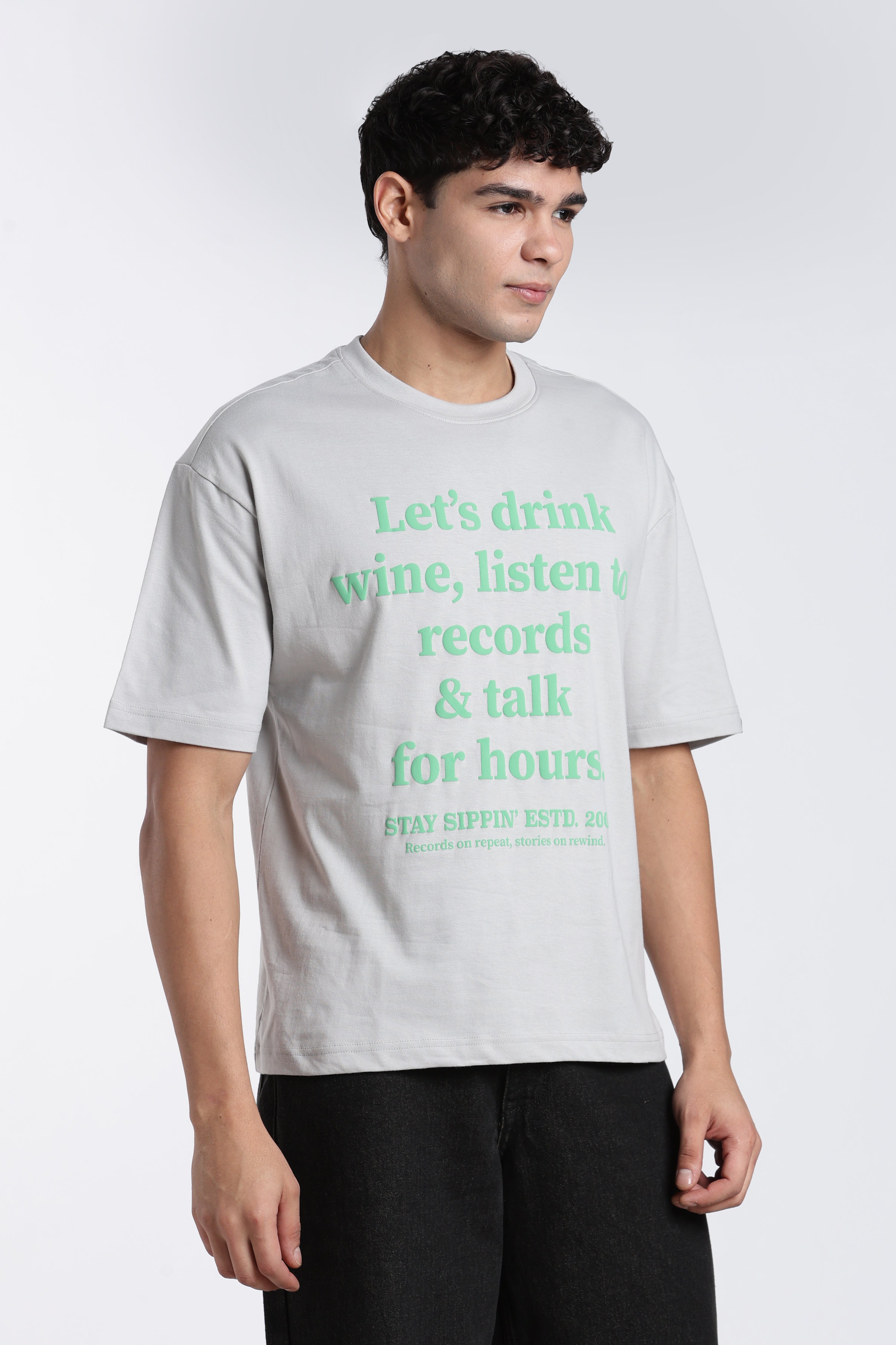 Grey Typographic Printed Regular Fit T-Shirt for Men - Image 4